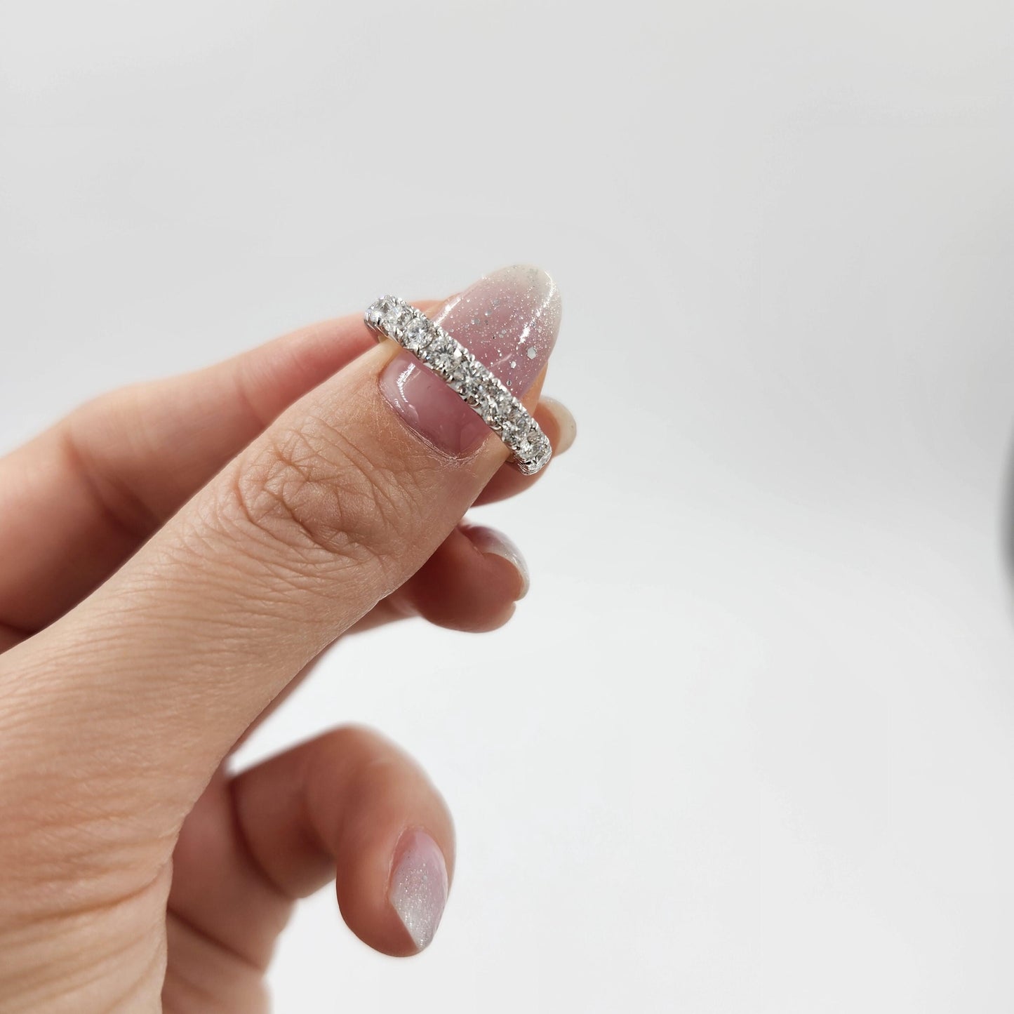 Diamond Wedding Band: 1.1ct French Pave Half Eternity Ring - French Pave 3.2mm Width Ring - Anniversary gift
