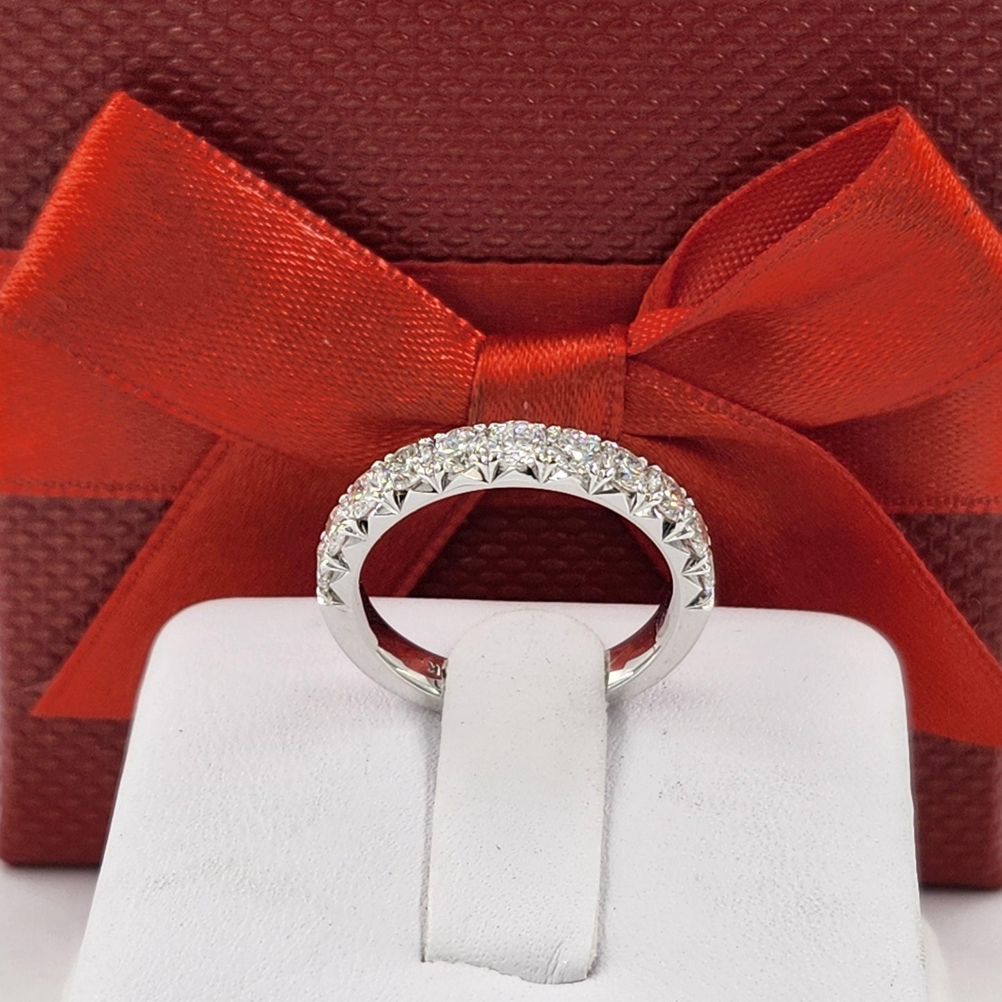 Diamond Wedding Band: 1.1ct French Pave Half Eternity Ring - French Pave 3.2mm Width Ring - Anniversary gift
