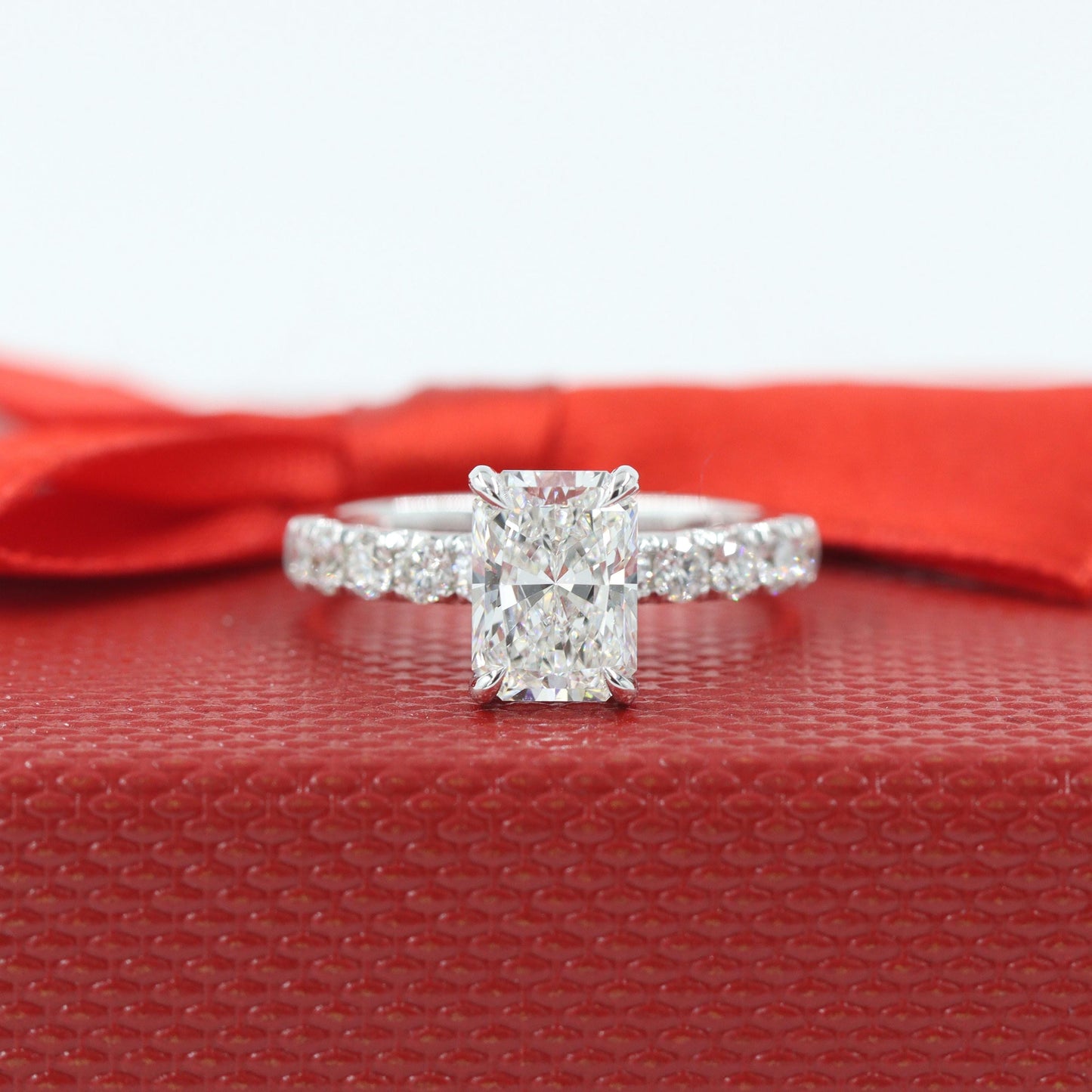 2ct Radiant Cut Diamond Engagement Ring: French Pave Platinum or Gold Diamond Ring - Anniversary Ring