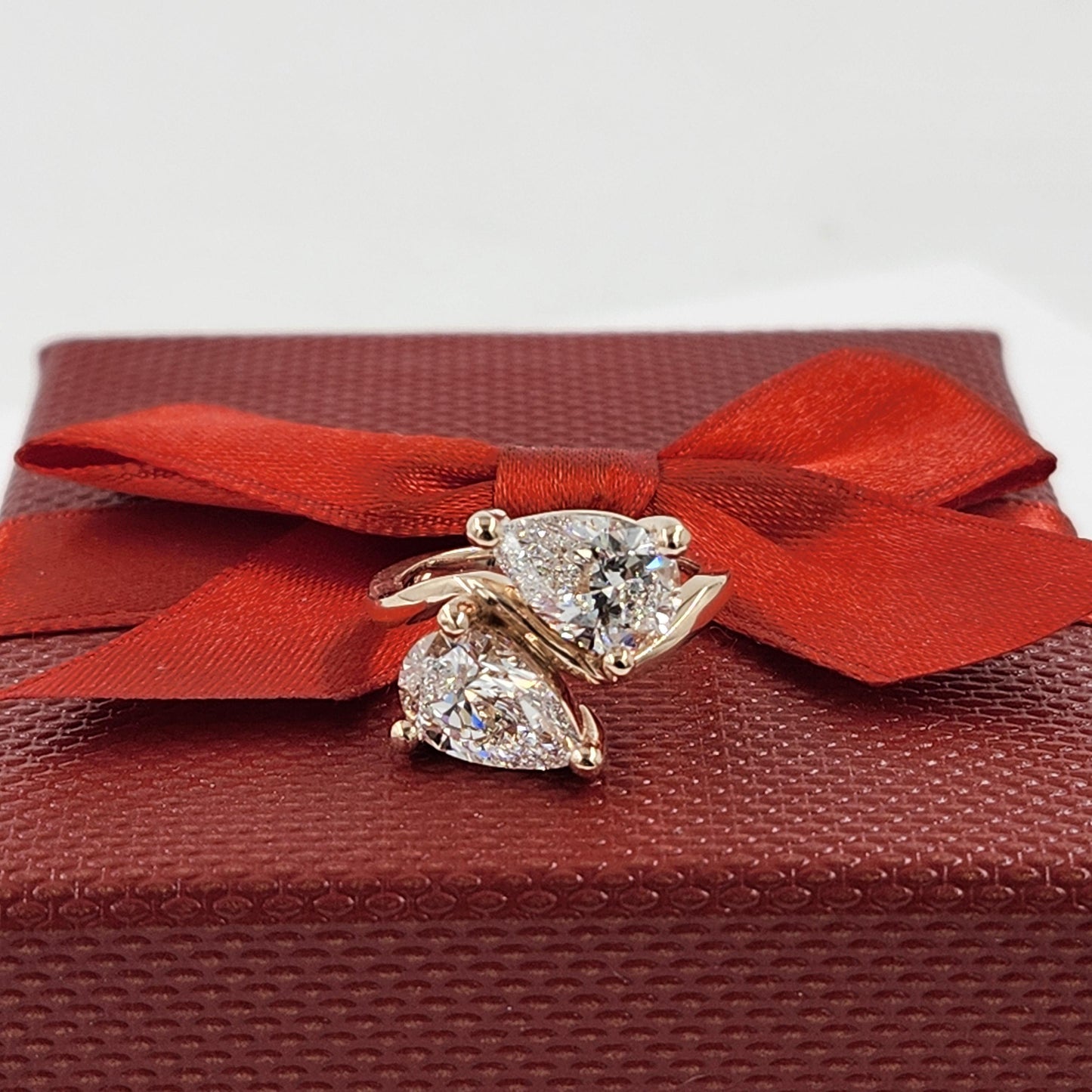 Pear Diamond Two Stones Ring: 14K Gold Total 3ct Diamond Ring - Anniversary Ring