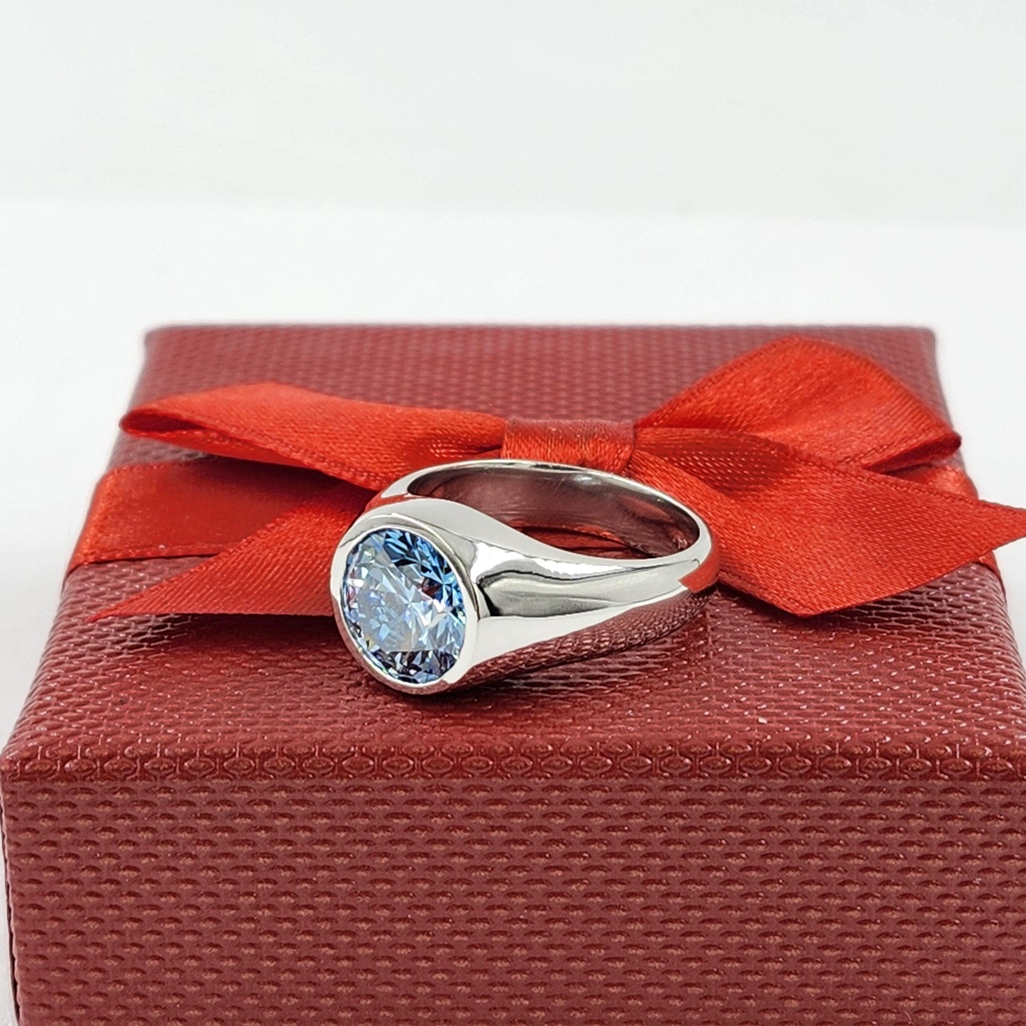 4ct Round Blue Diamond Solitaire Ring - 14K Gold Diamond Engagement Ring