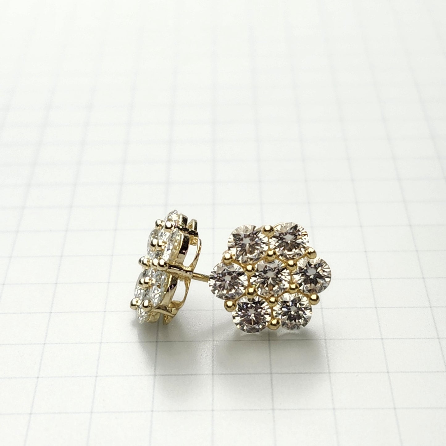 Diamond Flower Stud Earrings - 14K Gold 3.5ct Diamond Earring - Anniversary gift