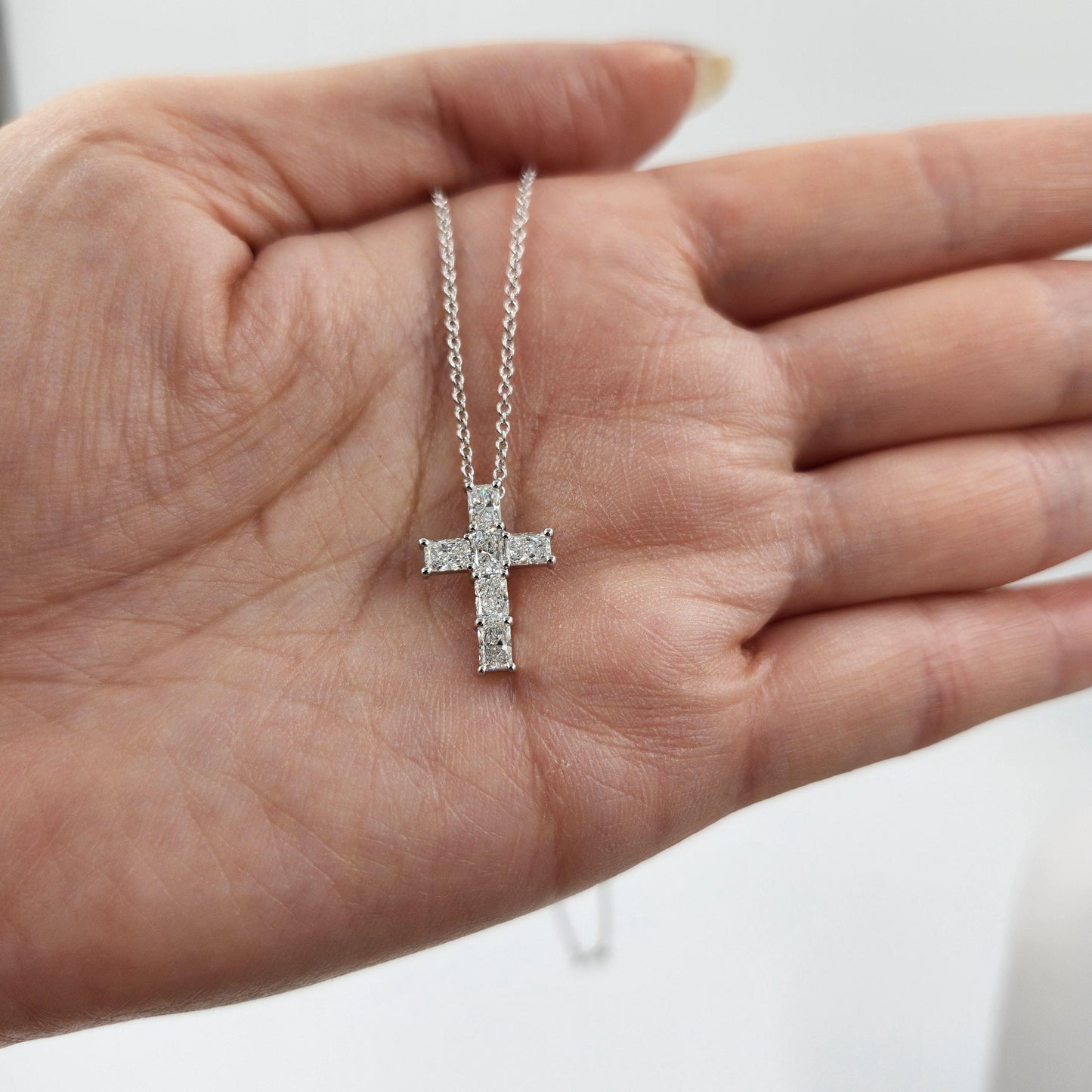 1.1ct Radiant Cut Diamond Cross Pendant: 14K Gold Diamond Cross Necklace