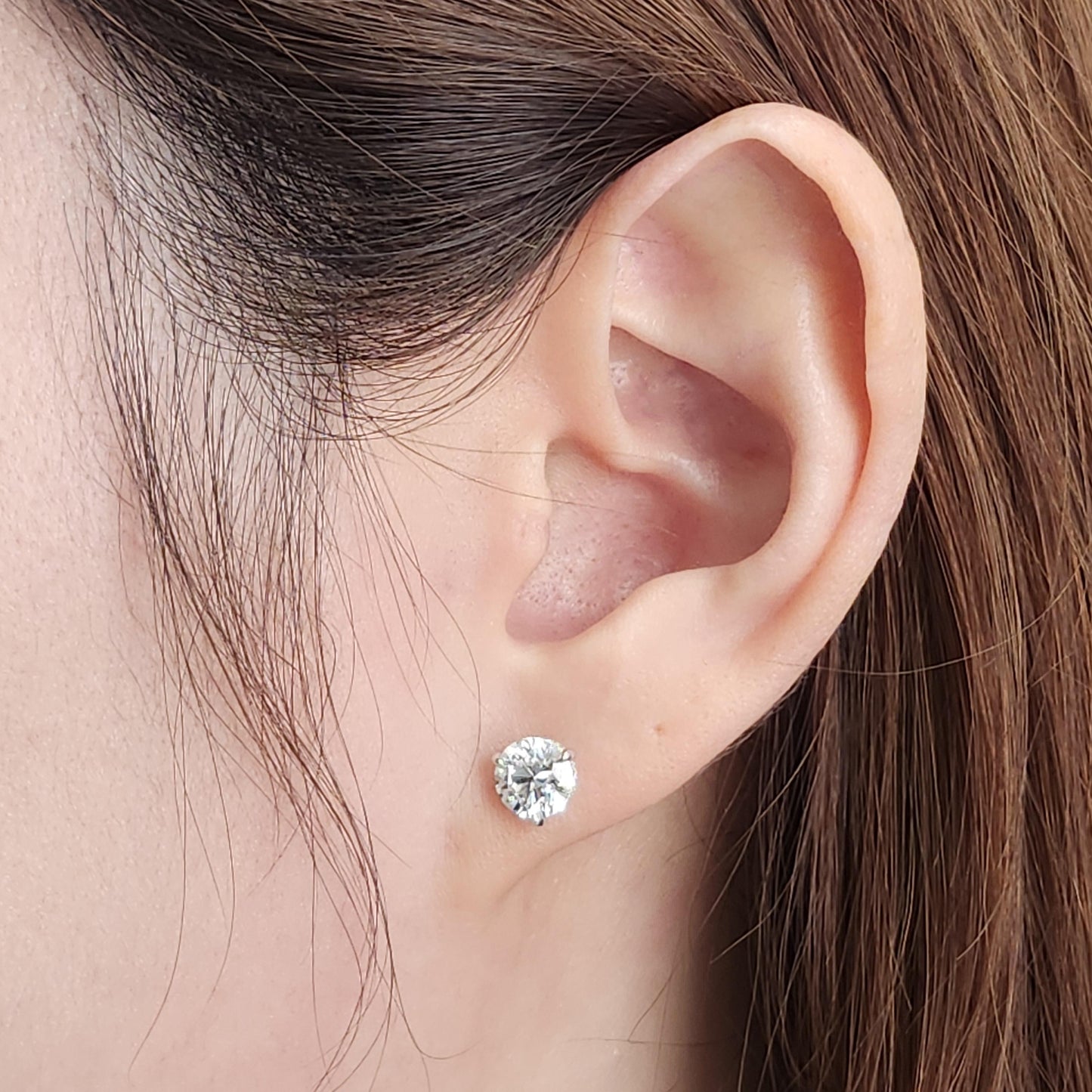 Total 2.13ct Round Diamond Stud Earrings: 14k Gold Prong Set Stud Earring - Anniversary gift