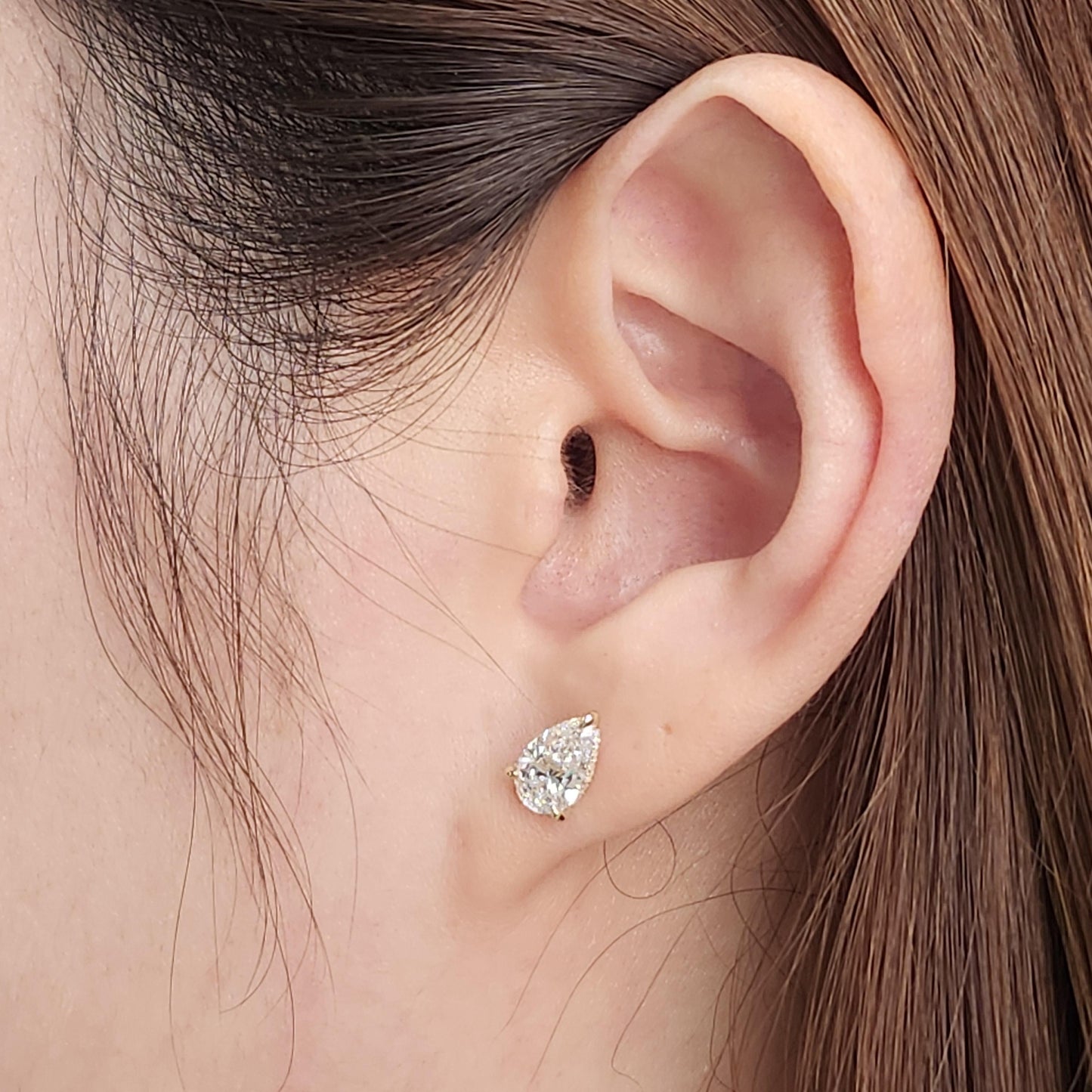 Total 2.14ct Pear Diamond Stud Earrings: 14k Gold, Hidden Halo Stud Earring - Anniversary gift