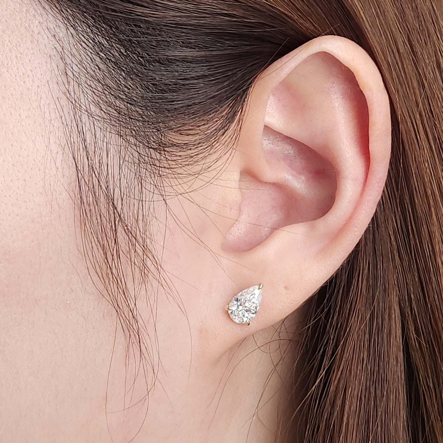 Total 2.14ct Pear Diamond Stud Earrings: 14k Gold, Hidden Halo Stud Earring - Anniversary gift
