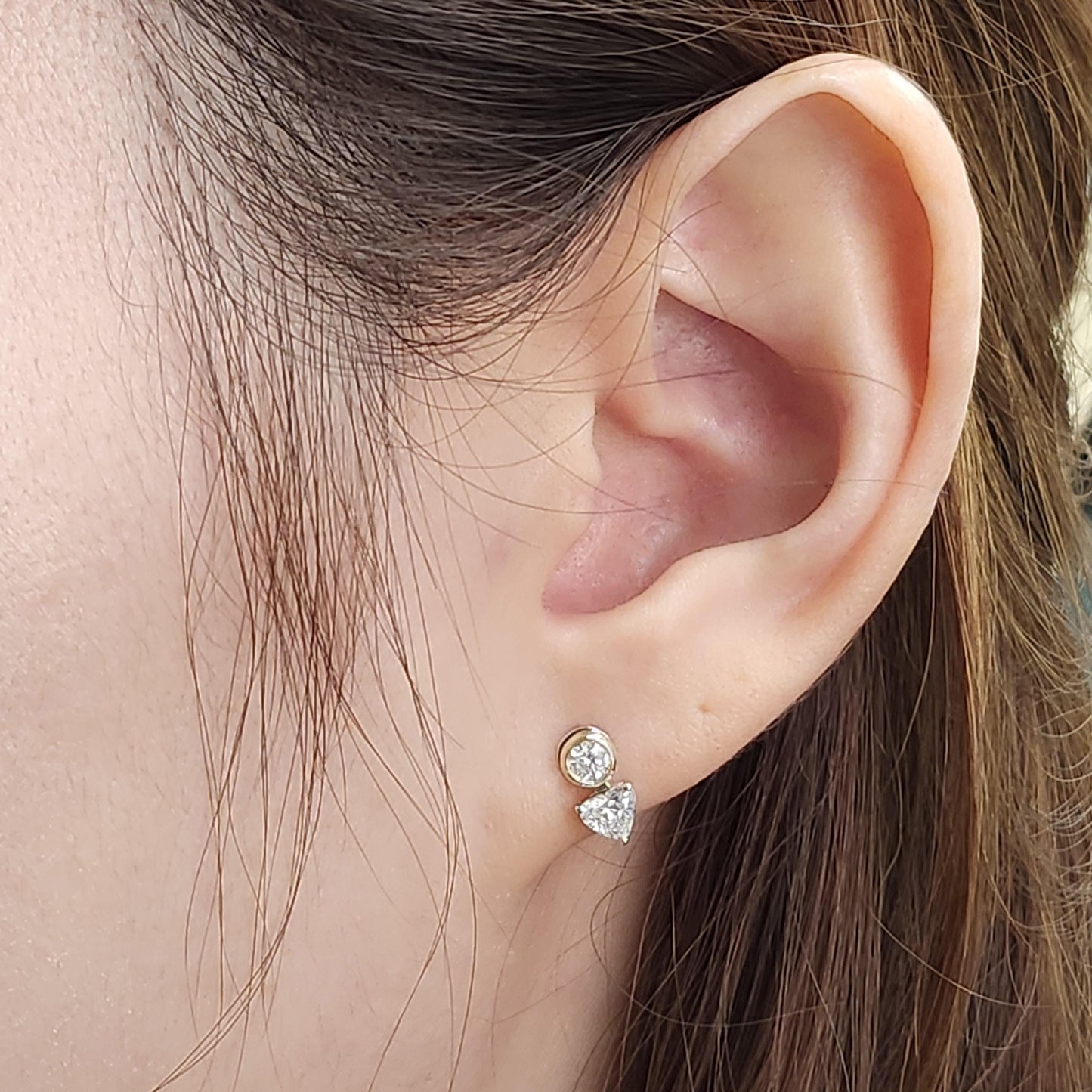 14K Gold Heart Diamond Earring Jacket: Handmade, 0.25ct Jacket earring only / Anniversary gift