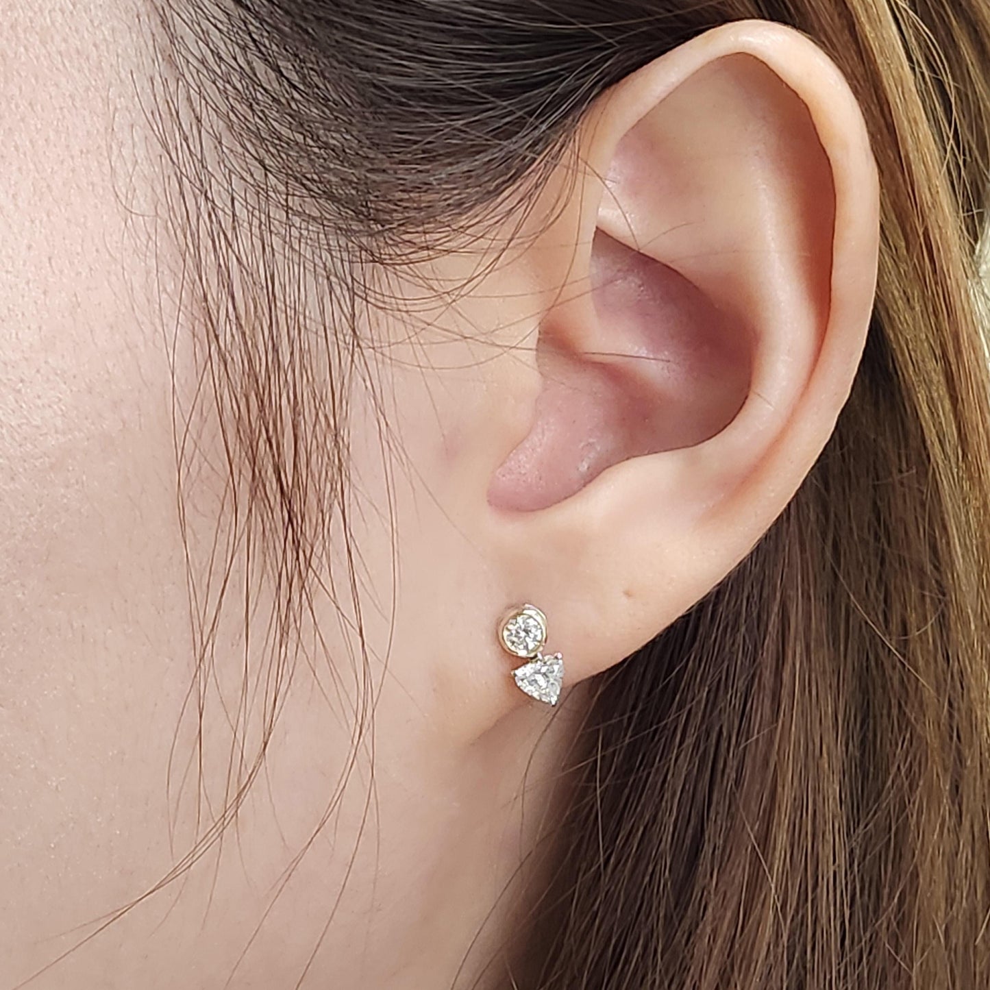 14K Gold Heart Diamond Earring Jacket: Handmade, 0.25ct Jacket earring only / Anniversary gift