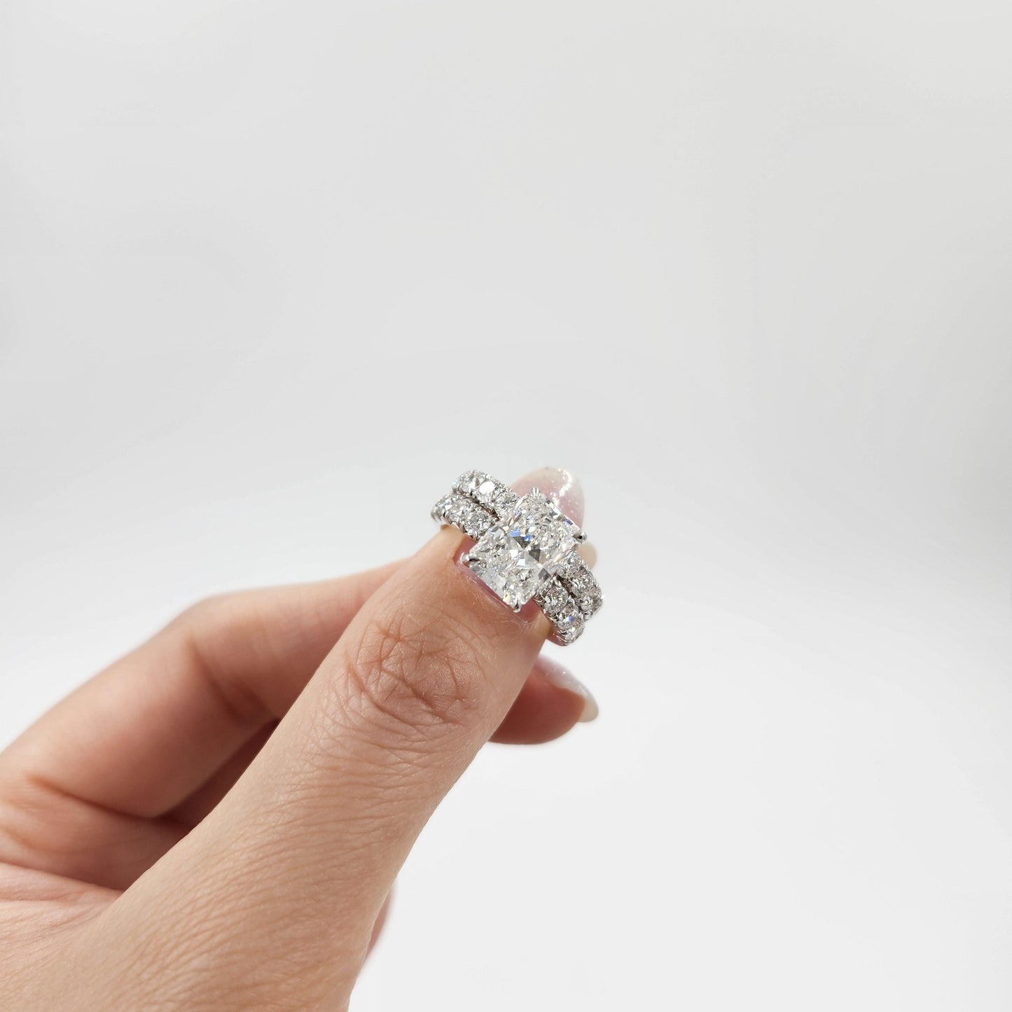 3ct Radiant Cut Diamond Engagement Ring: French Pave Platinum or Gold Diamond Ring