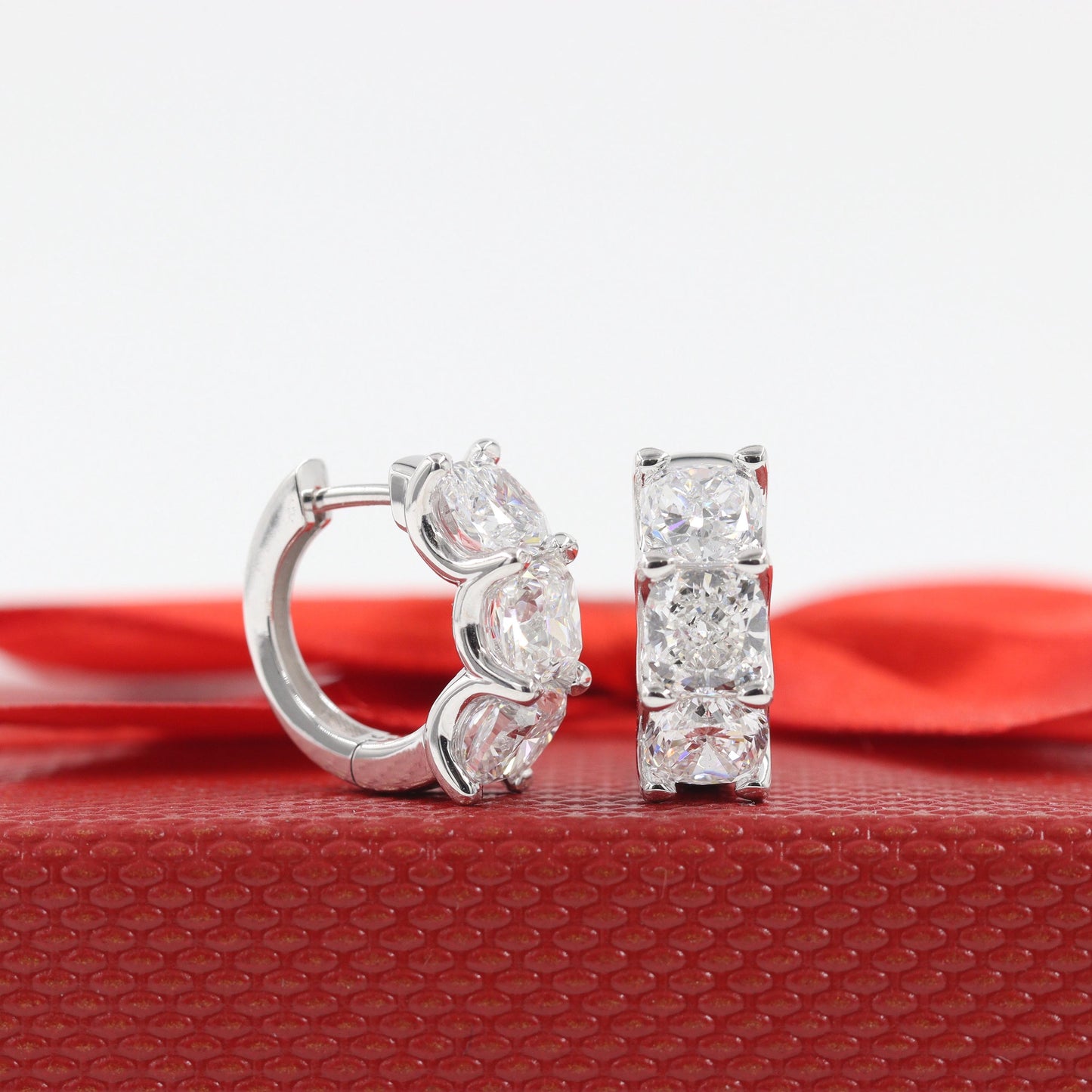 Cushion Cut Diamond Huggie Earrings: 14k Gold U-Shape Set Diamond Earring - Anniversary gift