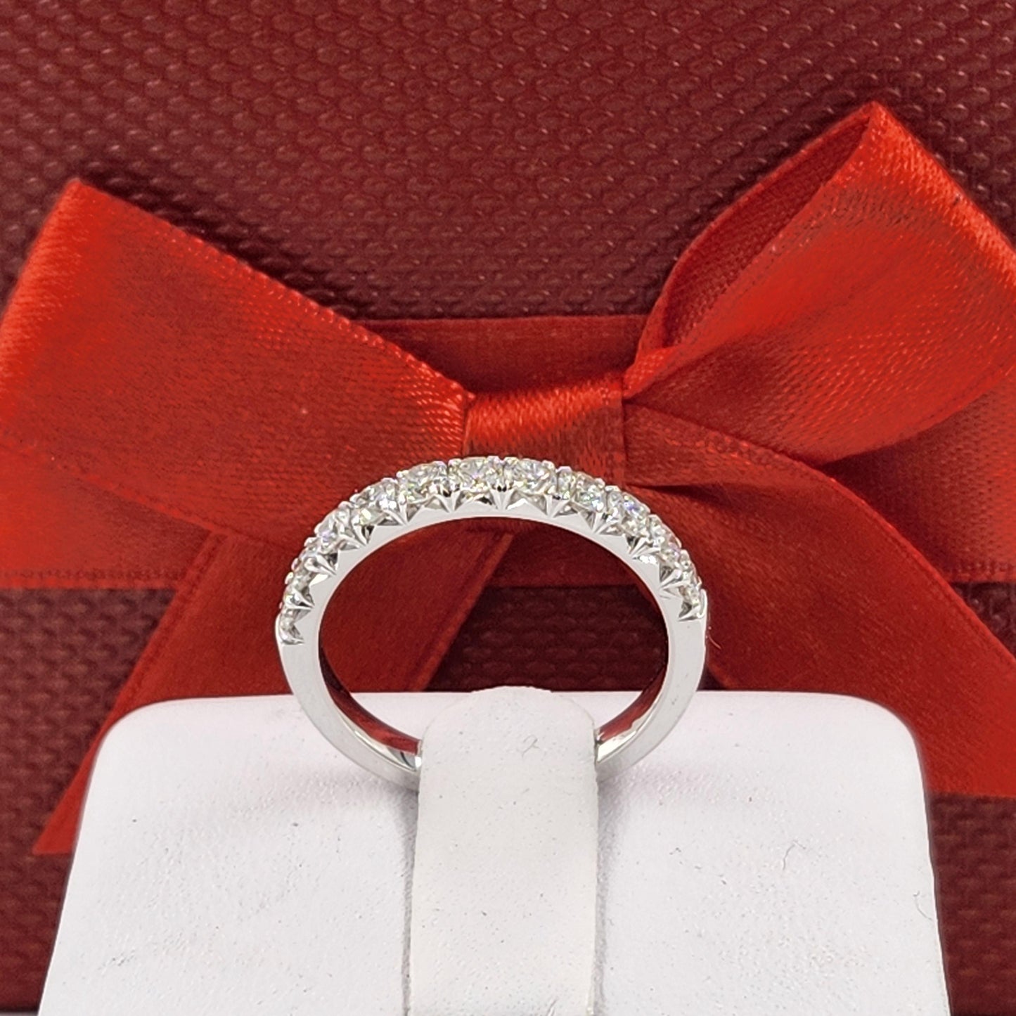 Diamond French Pave Wedding Band: 14K Gold Half Eternity Ring - French Pave 2.8mm Width Ring - Anniversary gift