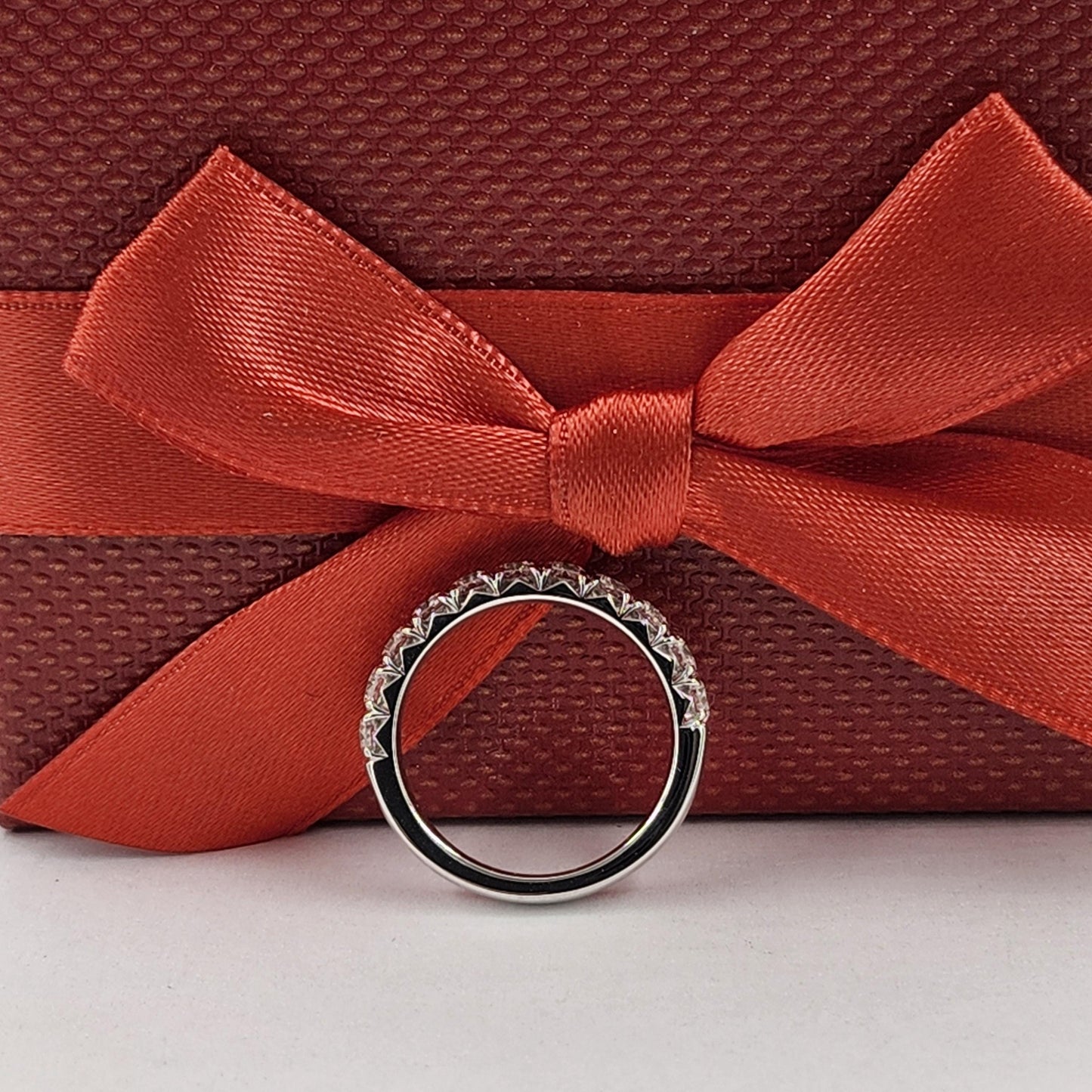 Diamond Wedding Band: 1.1ct French Pave Half Eternity Ring - French Pave 3.2mm Width Ring - Anniversary gift