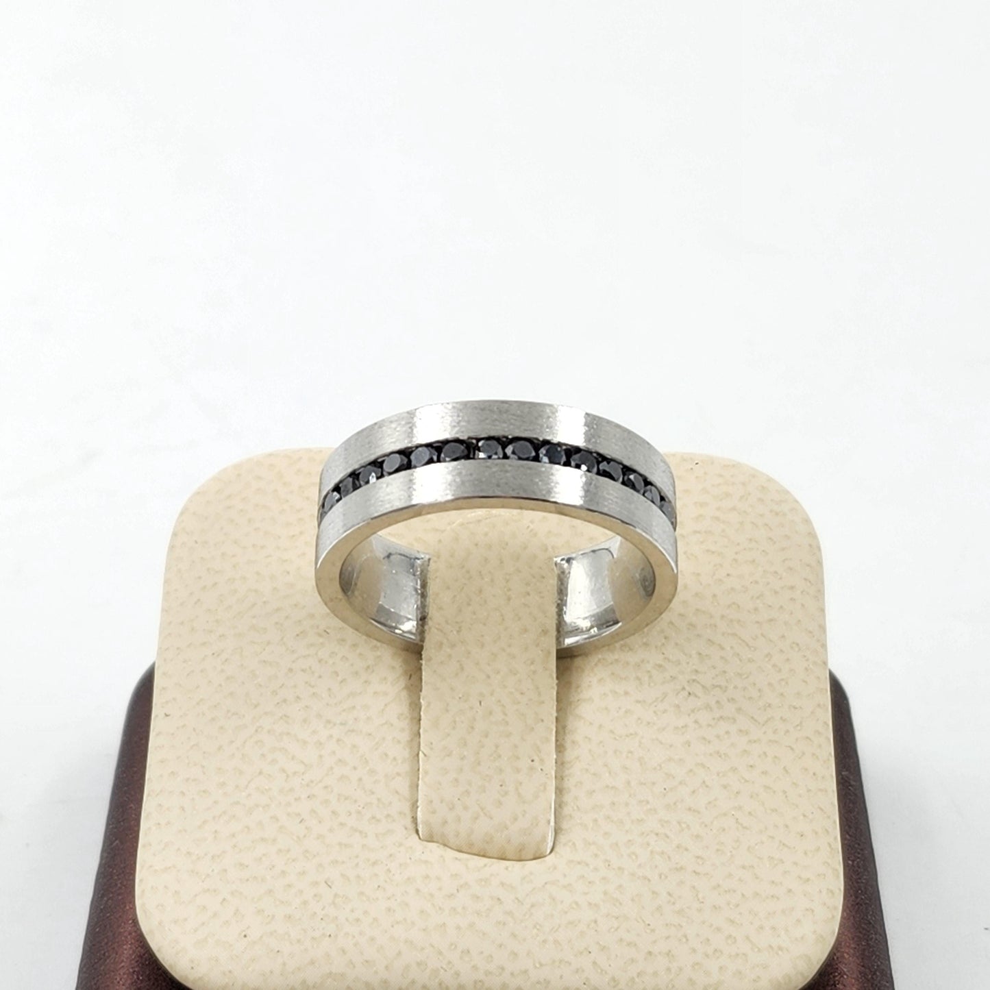 Platinum Black Diamond Men's Wedding Band - Handmade Anniversary Ring