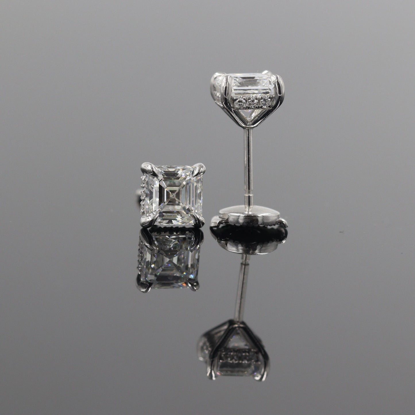 2.14ct Total Asscher Cut Diamond Stud Earrings - 14k Gold Wedding Jewelry - Anniversary gift