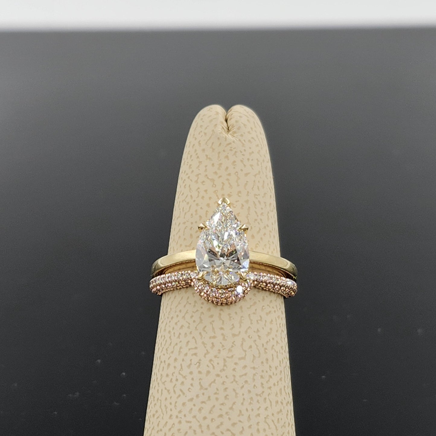 14K Gold 2 Row Natural Diamond Curved Wedding Band: Stackable Anniversary Ring