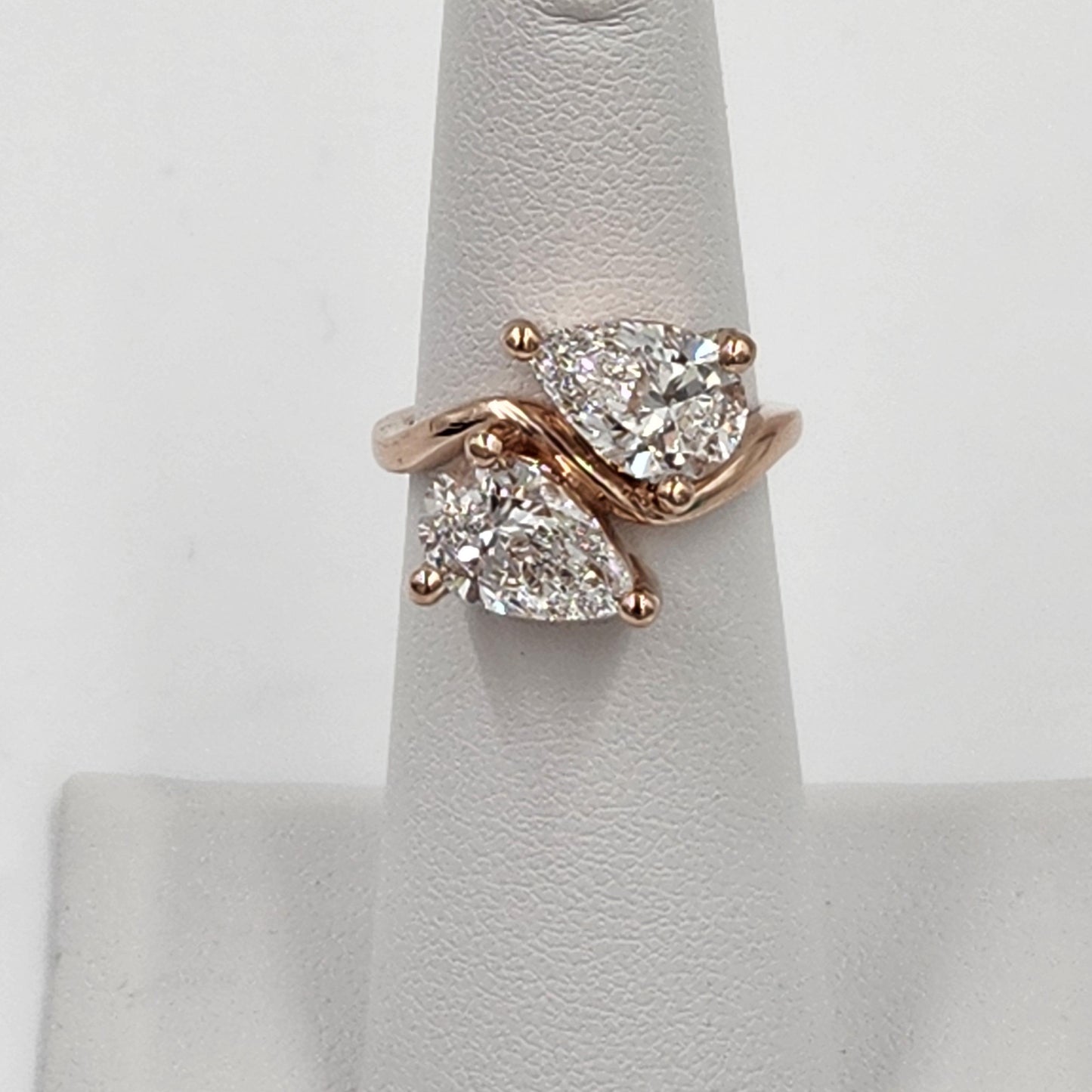 Pear Diamond Two Stones Ring: 14K Gold Total 3ct Diamond Ring - Anniversary Ring
