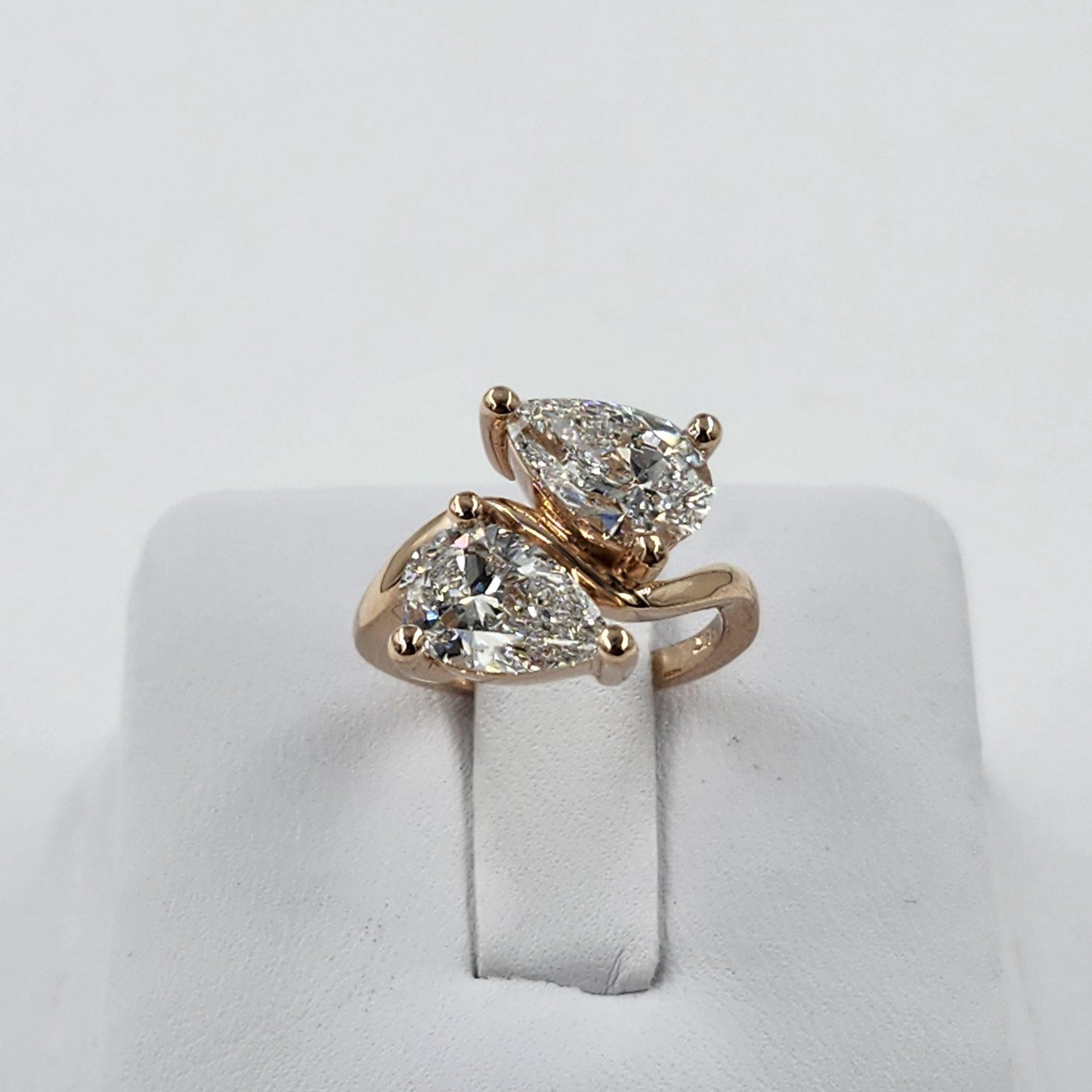 Pear Diamond Two Stones Ring: 14K Gold Total 3ct Diamond Ring - Anniversary Ring
