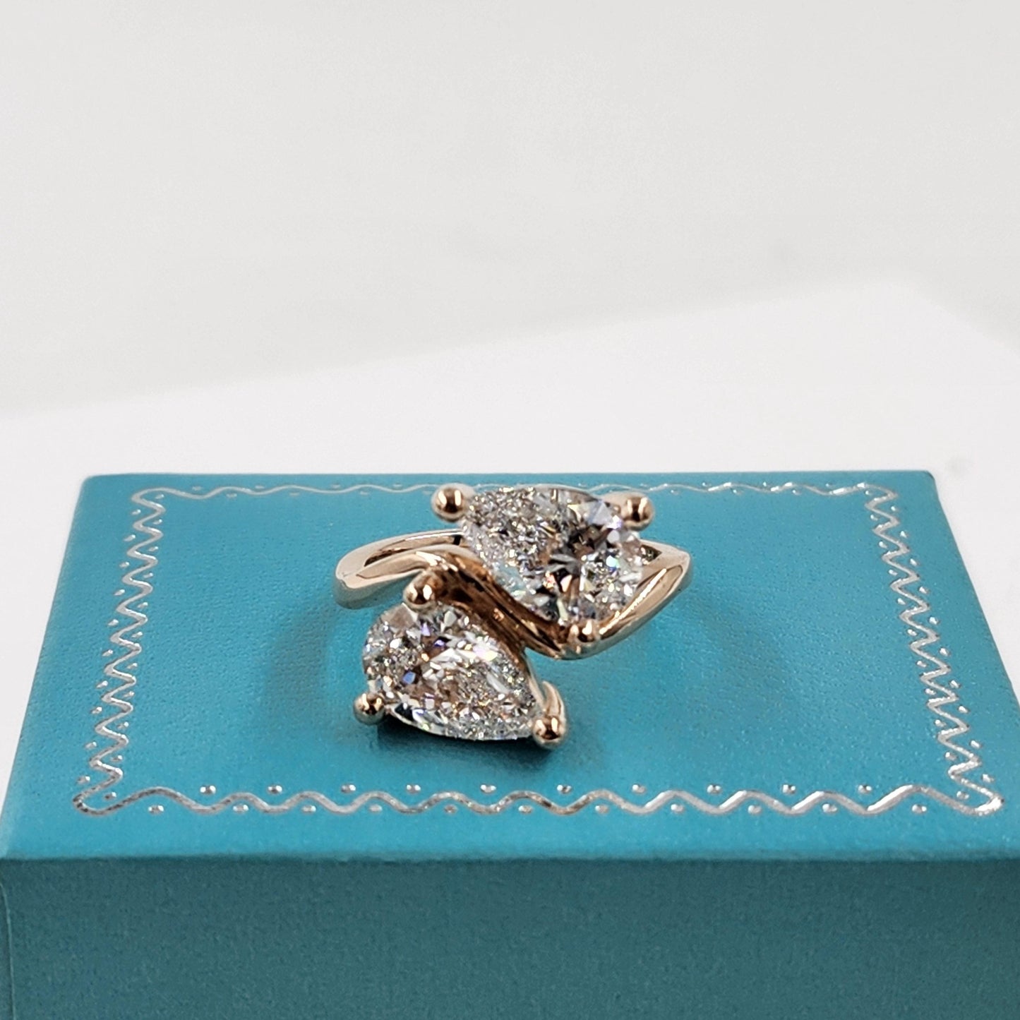 Pear Diamond Two Stones Ring: 14K Gold Total 3ct Diamond Ring - Anniversary Ring