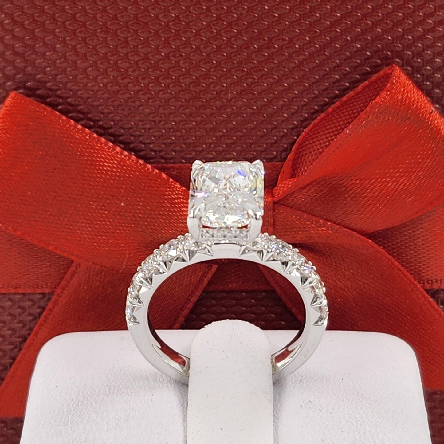 3ct Radiant Cut Diamond Engagement Ring: French Pave Platinum or Gold Diamond Ring
