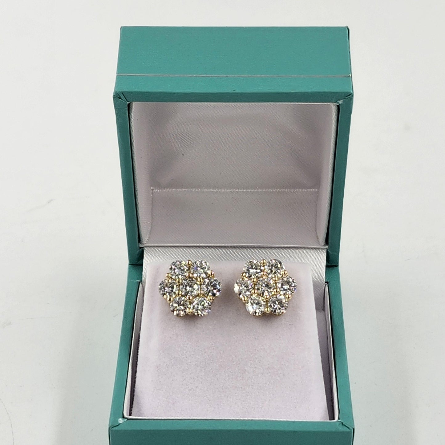 Diamond Flower Stud Earrings - 14K Gold 3.5ct Diamond Earring - Anniversary gift