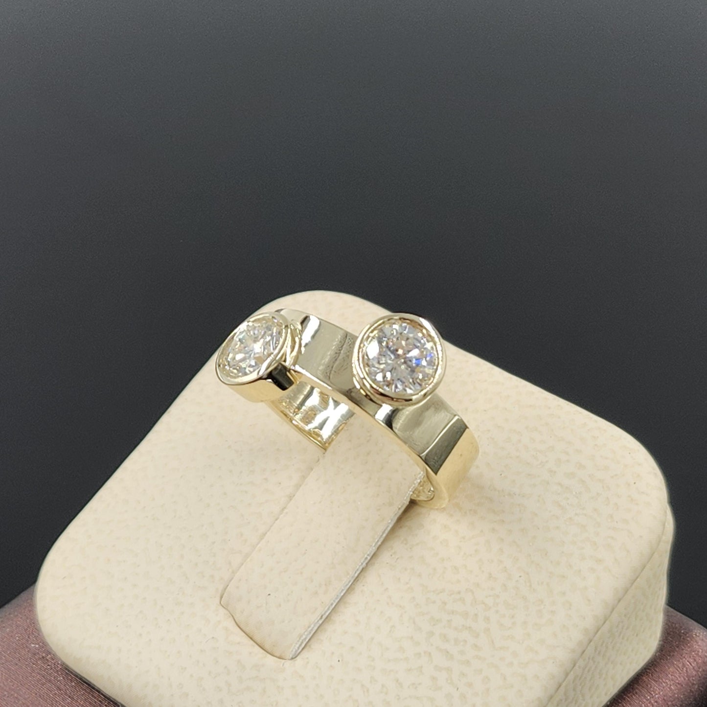 Two Stones Diamond Ring - 14K Gold  Unique Diamond Anniversary Gift