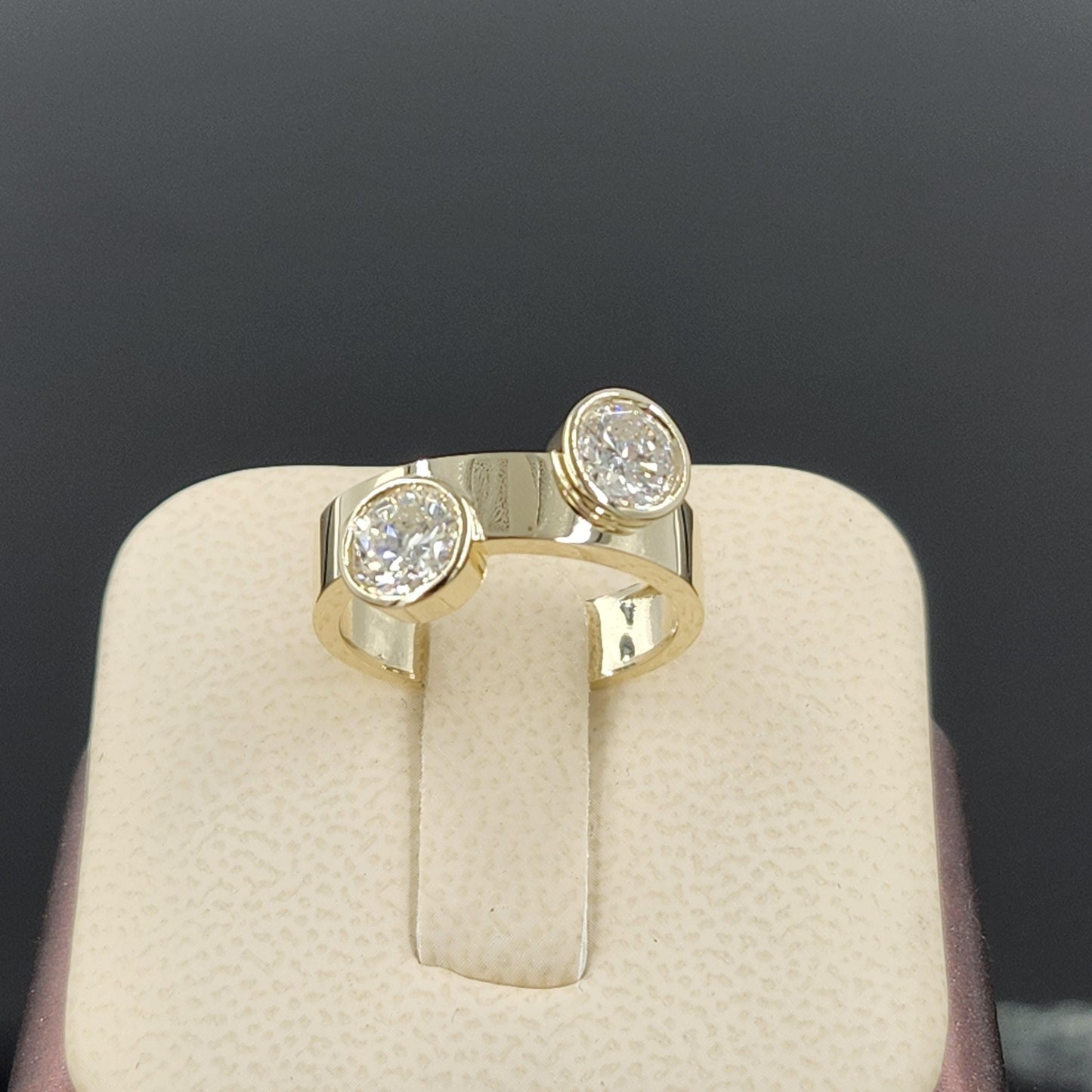 Two Stones Diamond Ring - 14K Gold  Unique Diamond Anniversary Gift