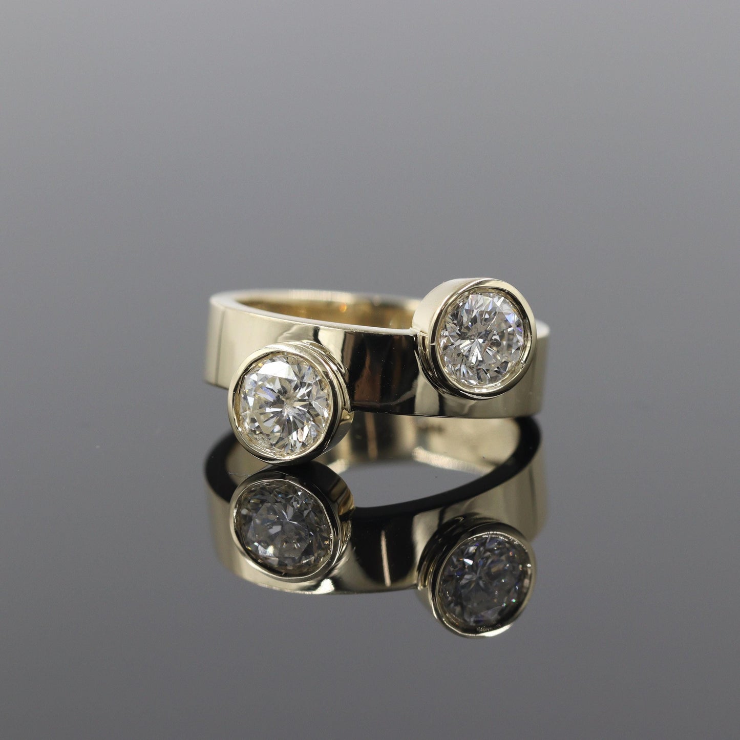 Two Stones Diamond Ring - 14K Gold  Unique Diamond Anniversary Gift