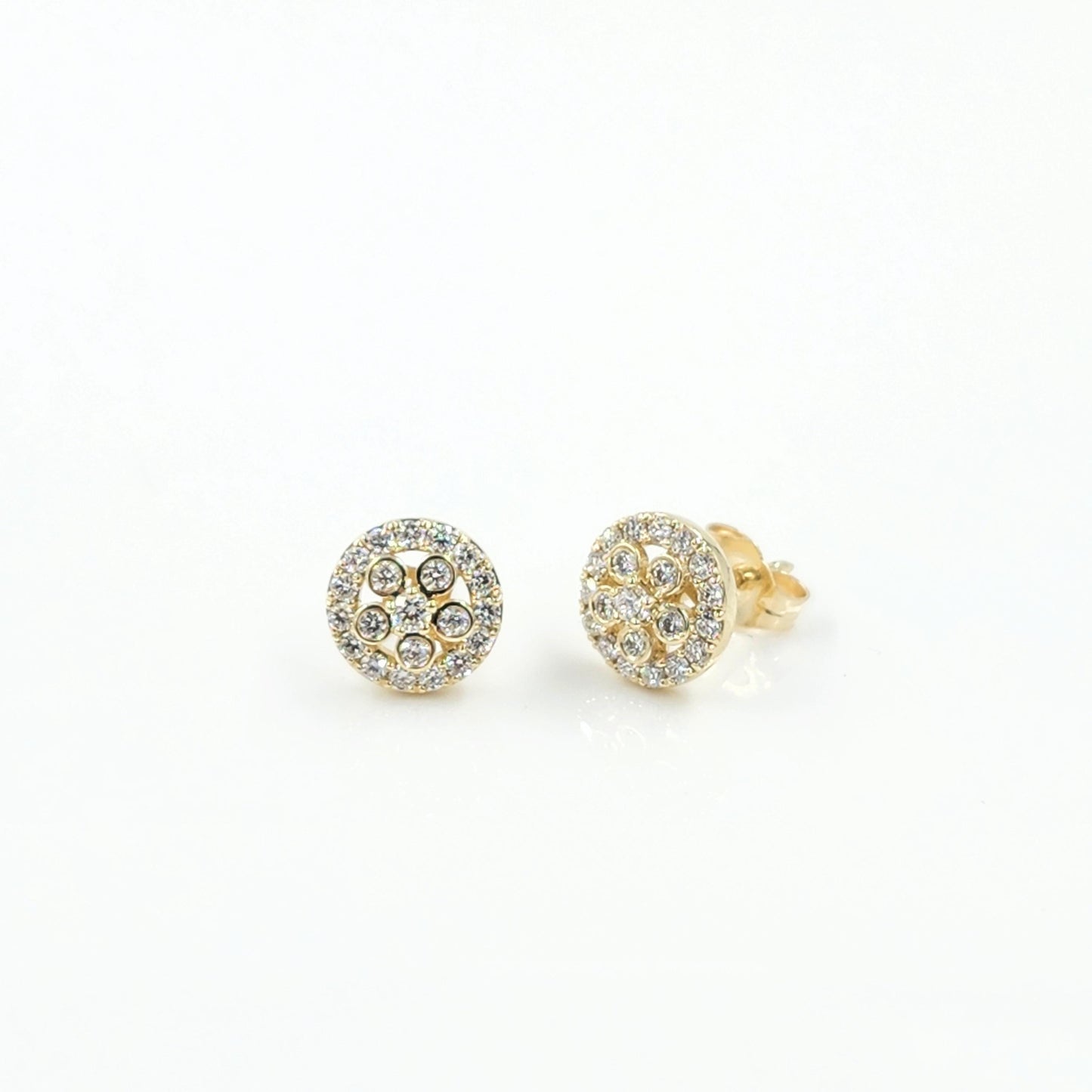 14k Gold Natural Diamond Flower Earrings: Handmade Dainty Stud Earring - Anniversary gift