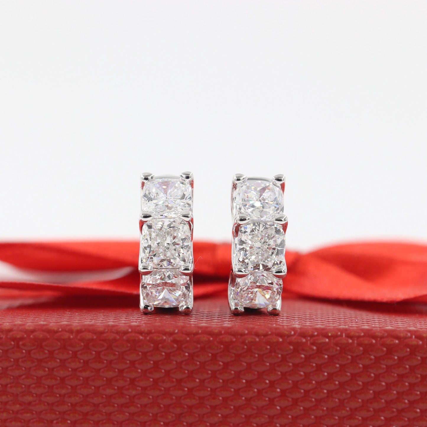 Cushion Cut Diamond Huggie Earrings: 14k Gold U-Shape Set Diamond Earring - Anniversary gift