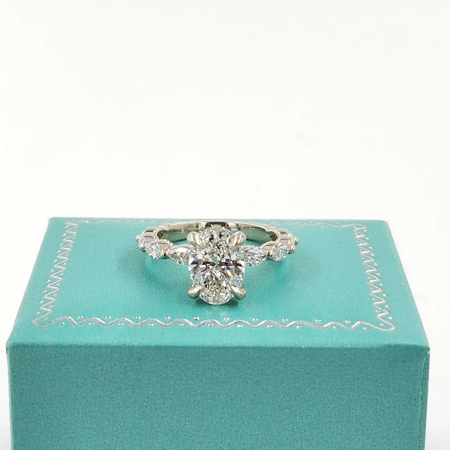 2ct Oval Diamond Engagement Ring: 14K Gold Marquise Diamond Stackable Band - Anniversary Ring