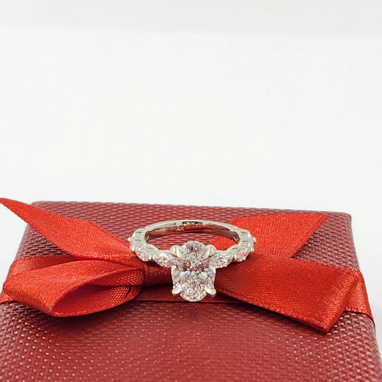 2ct Oval Diamond Engagement Ring: 14K Gold Marquise Diamond Stackable Band - Anniversary Ring