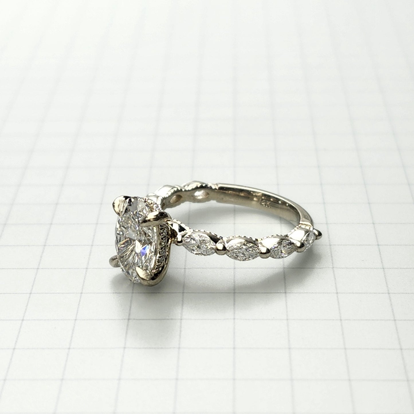 2ct Oval Diamond Engagement Ring: 14K Gold Marquise Diamond Stackable Band - Anniversary Ring