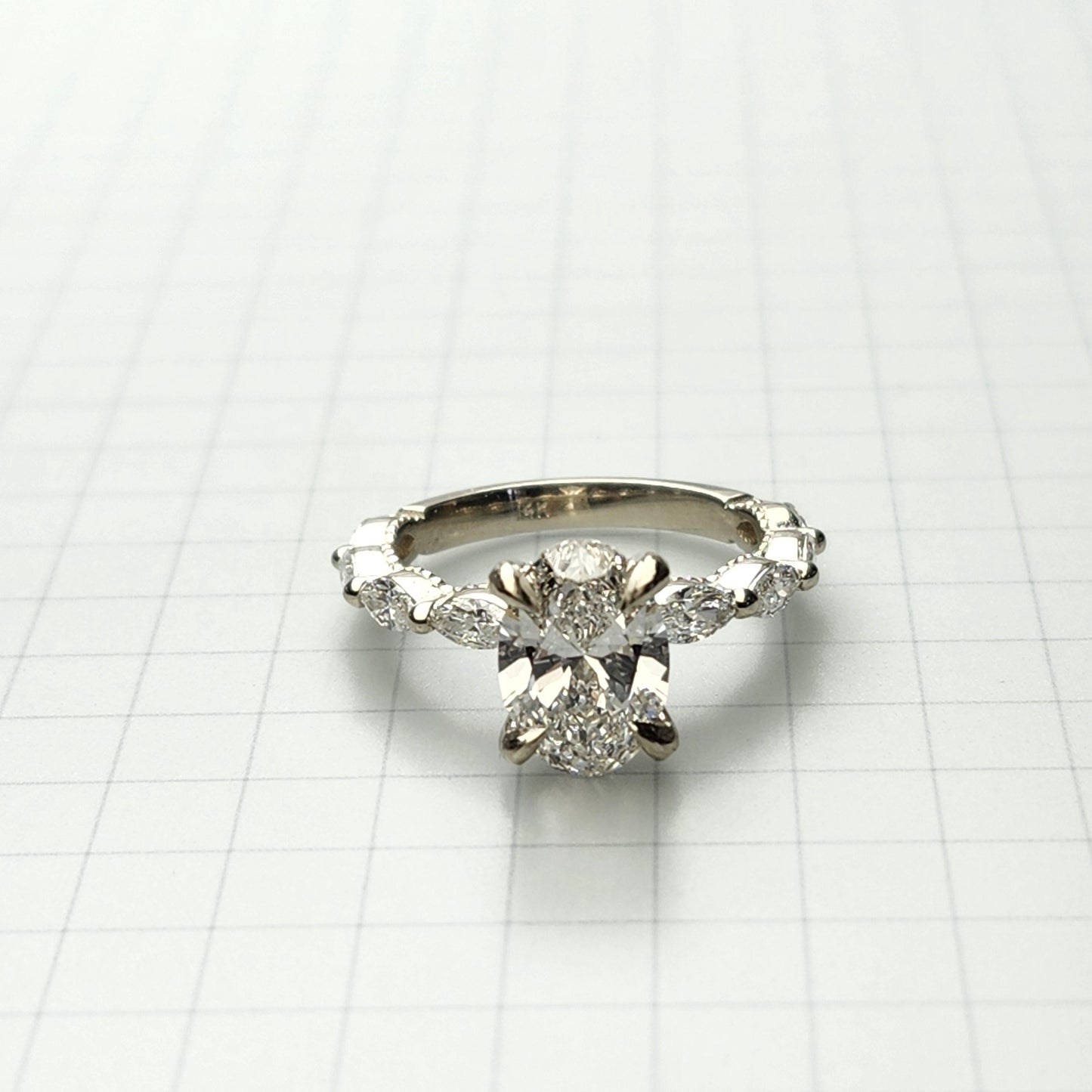 2ct Oval Diamond Engagement Ring: 14K Gold Marquise Diamond Stackable Band - Anniversary Ring