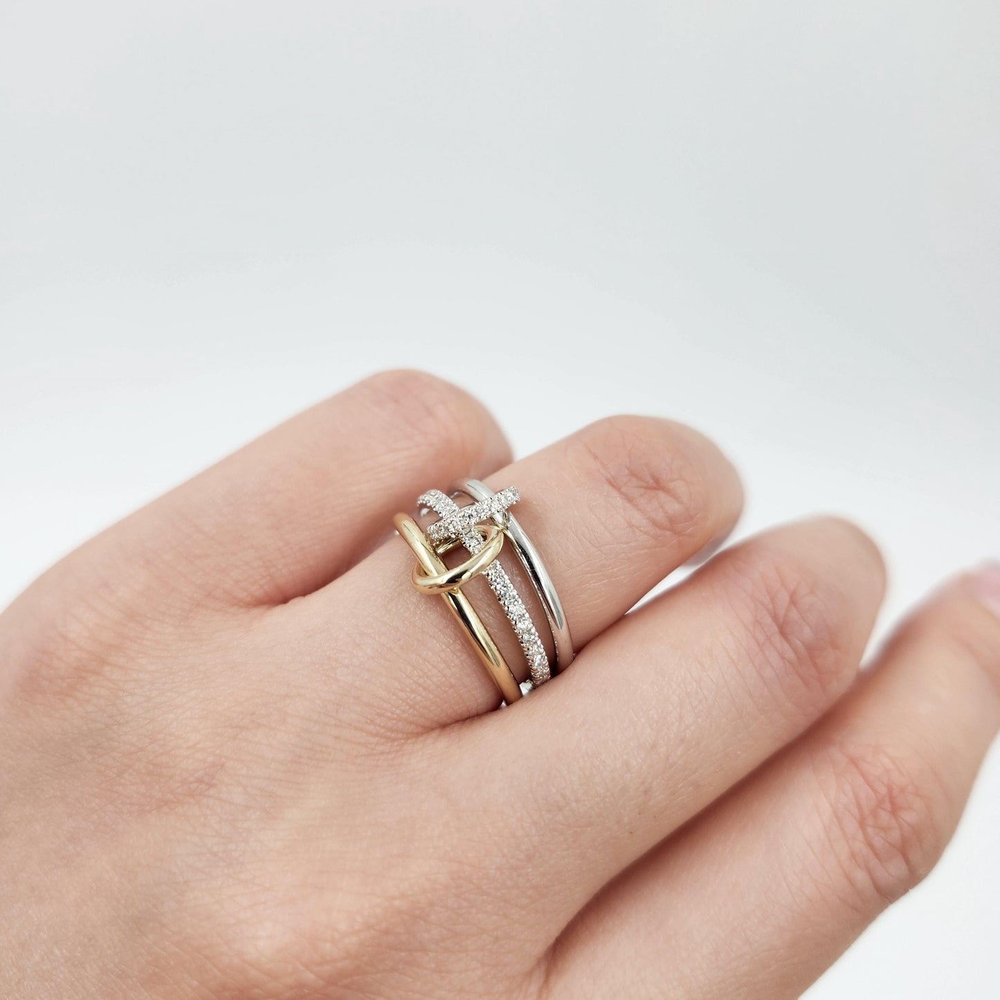 14K Gold Diamond Stacking Rings with Connectors – Handmade Anniversary Gift