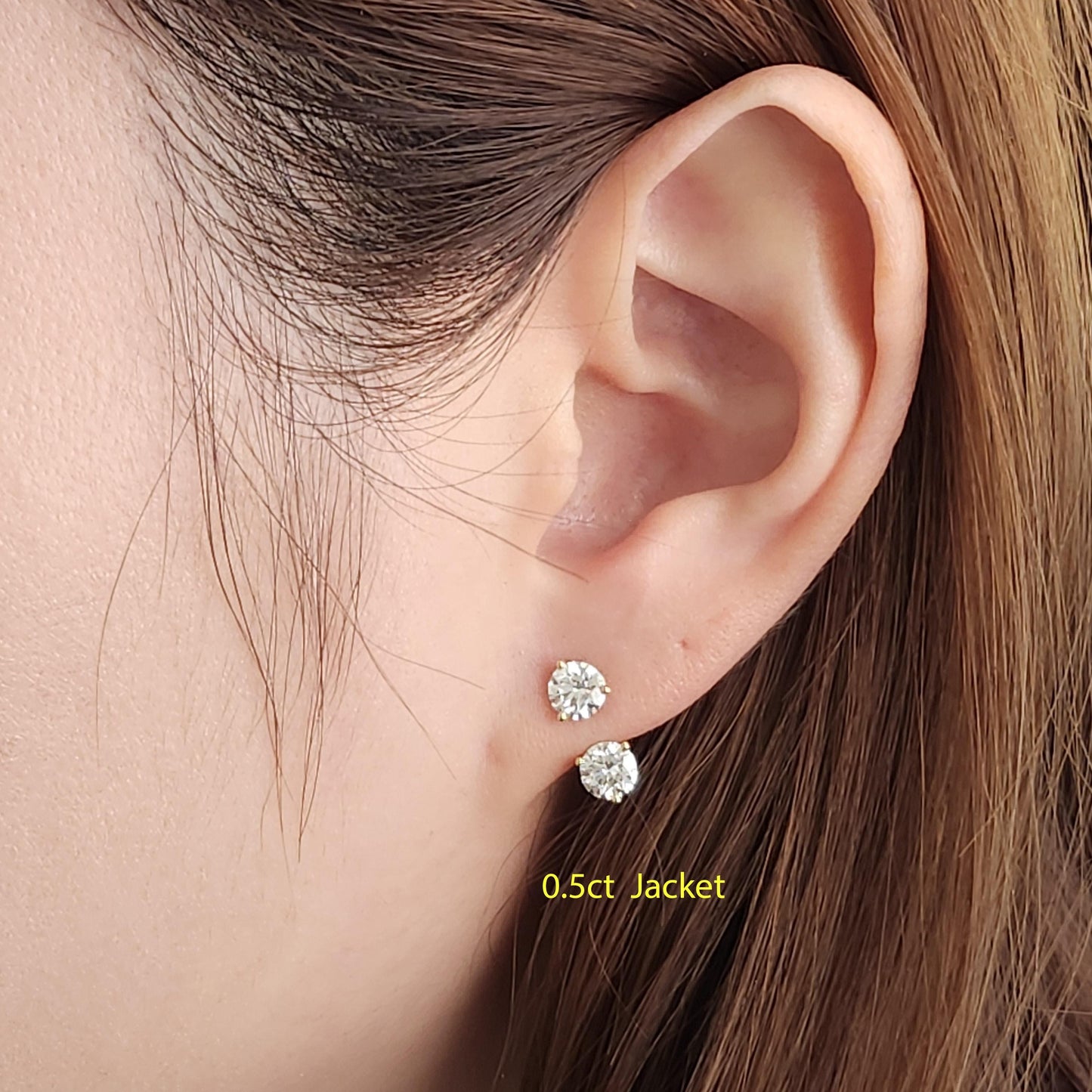 14K gold Diamond Jacket Earrings / Three Prong Set Diamond Earrings / Jacket earring only  / Anniversary gift