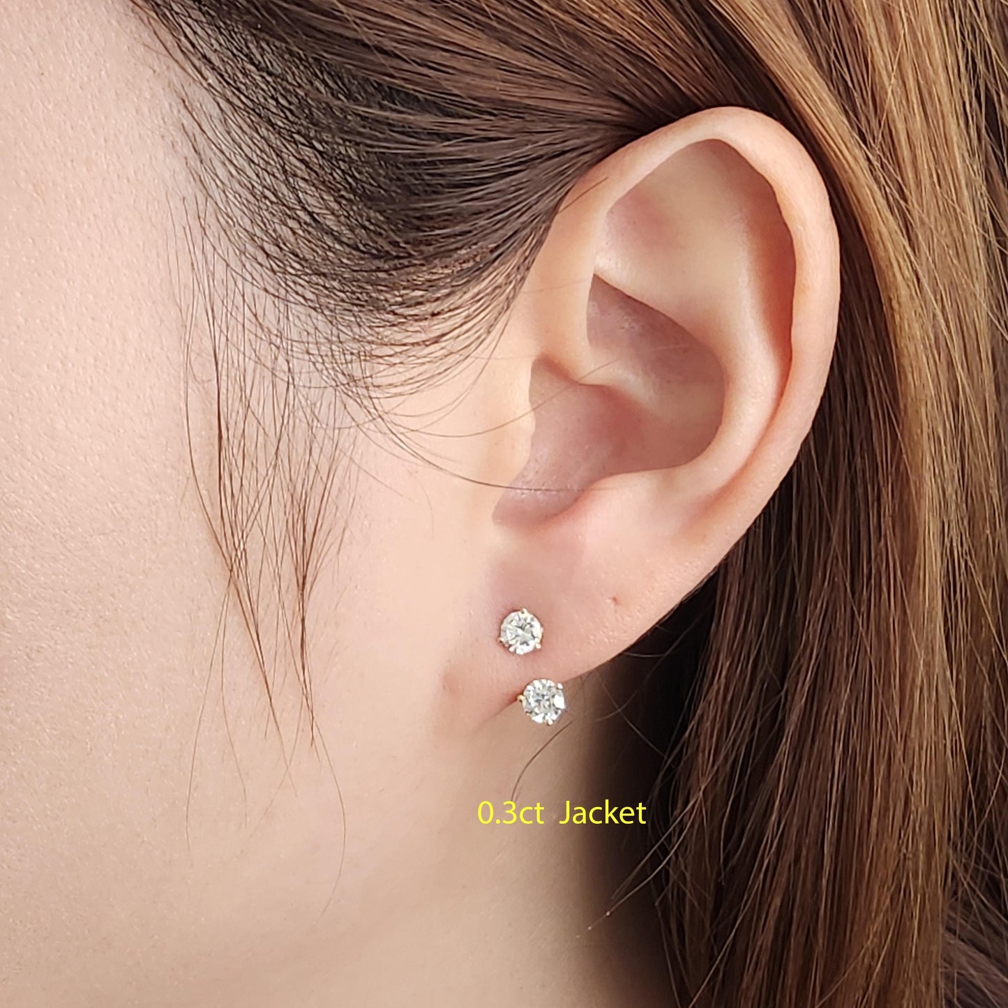 14K gold Diamond Jacket Earrings / Three Prong Set Diamond Earrings / Jacket earring only  / Anniversary gift