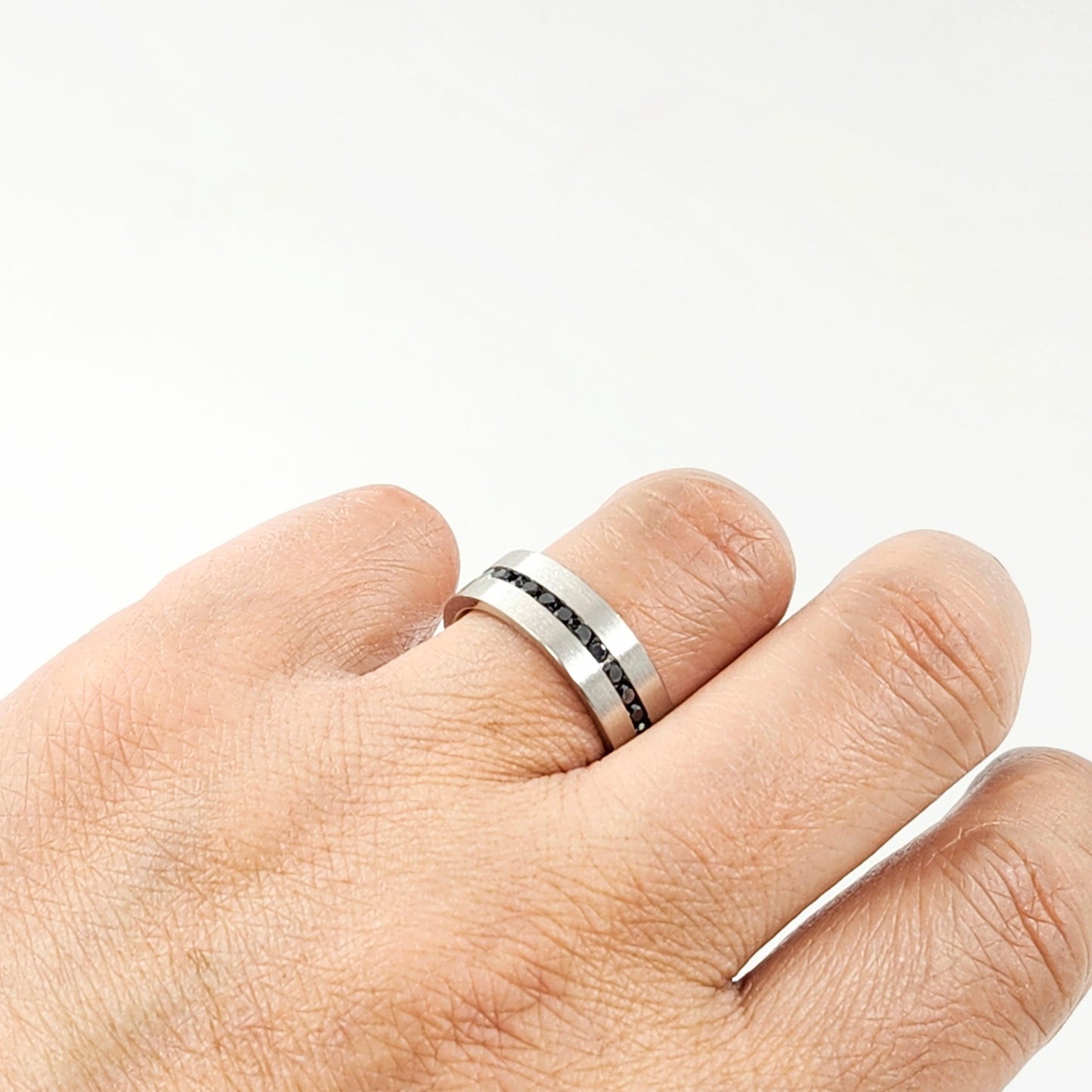 Platinum Black Diamond Men's Wedding Band - Handmade Anniversary Ring