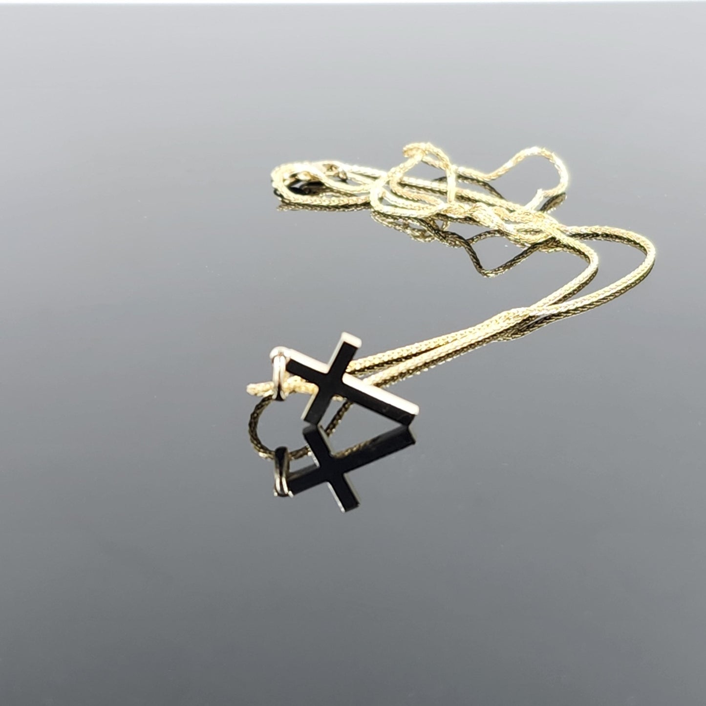 Men's 14k Gold Cross Necklace: Handmade Rope Chain Pendant