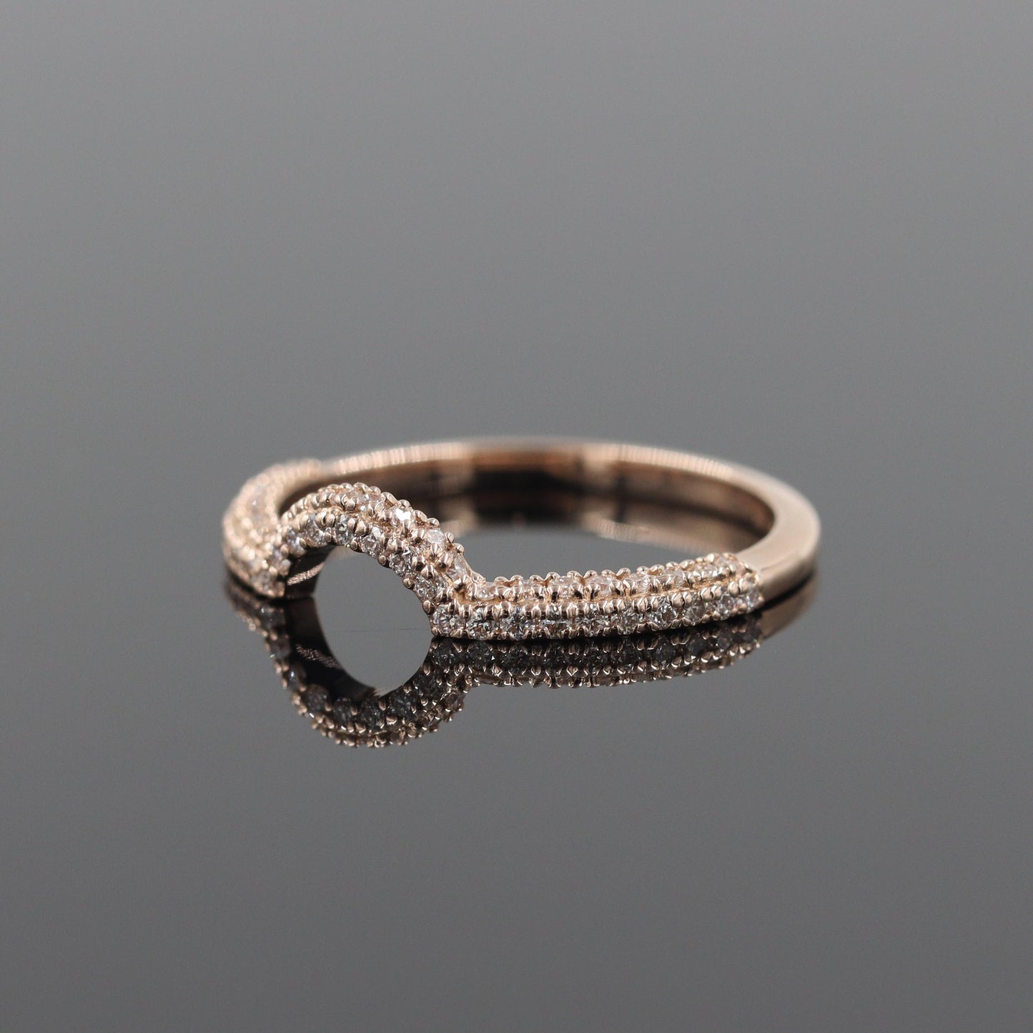 14K Gold 2 Row Natural Diamond Curved Wedding Band: Stackable Anniversary Ring