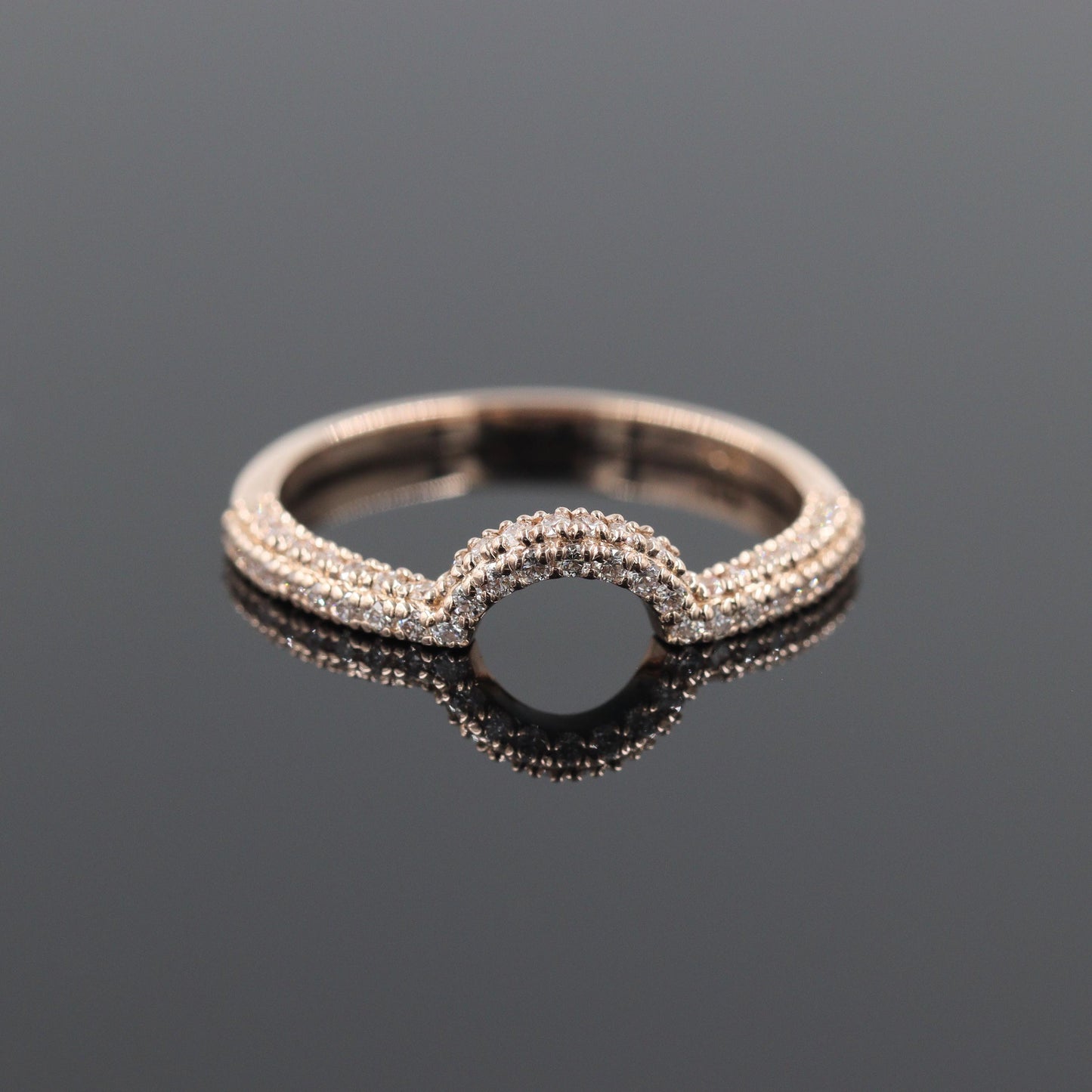 14K Gold 2 Row Natural Diamond Curved Wedding Band: Stackable Anniversary Ring