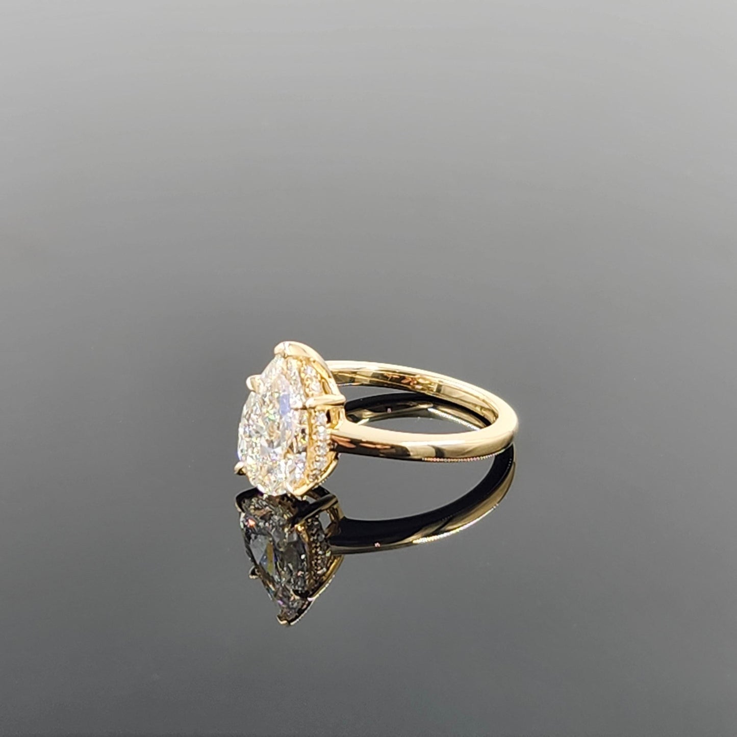 Pear Diamond Engagement Ring - 14K,18K Gold Hidden Halo Diamond Ring -Anniversary gift