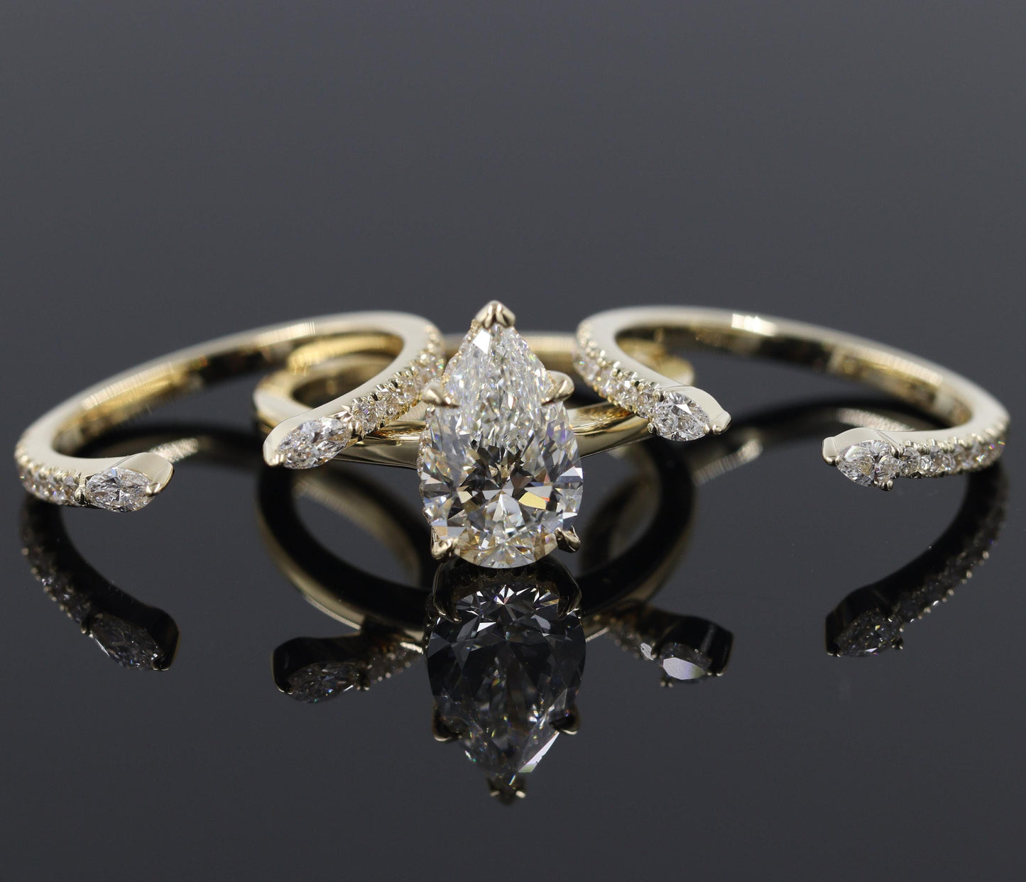 Pear Diamond Engagement Ring - 14K,18K Gold Hidden Halo Diamond Ring -Anniversary gift