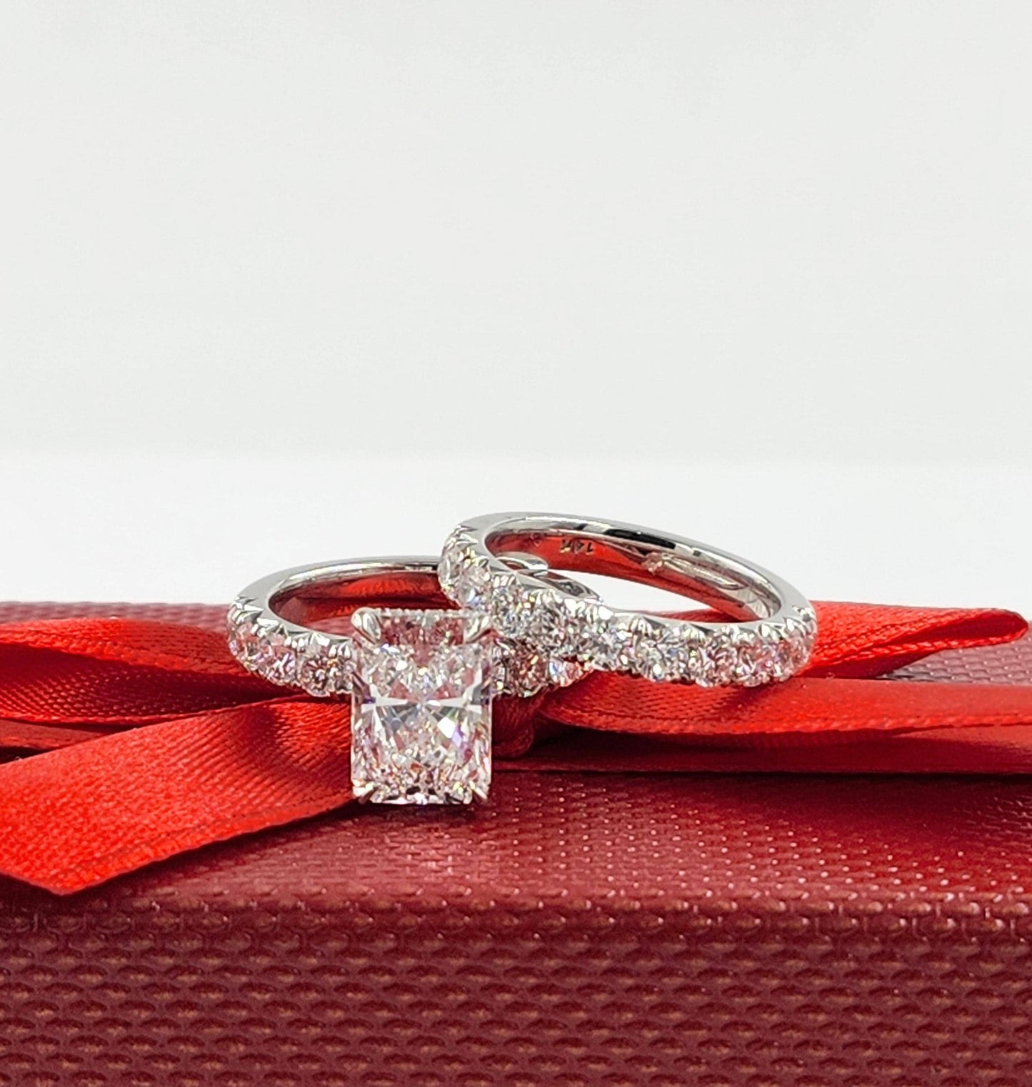 3ct Radiant Cut Diamond Engagement Ring: French Pave Platinum or Gold Diamond Ring