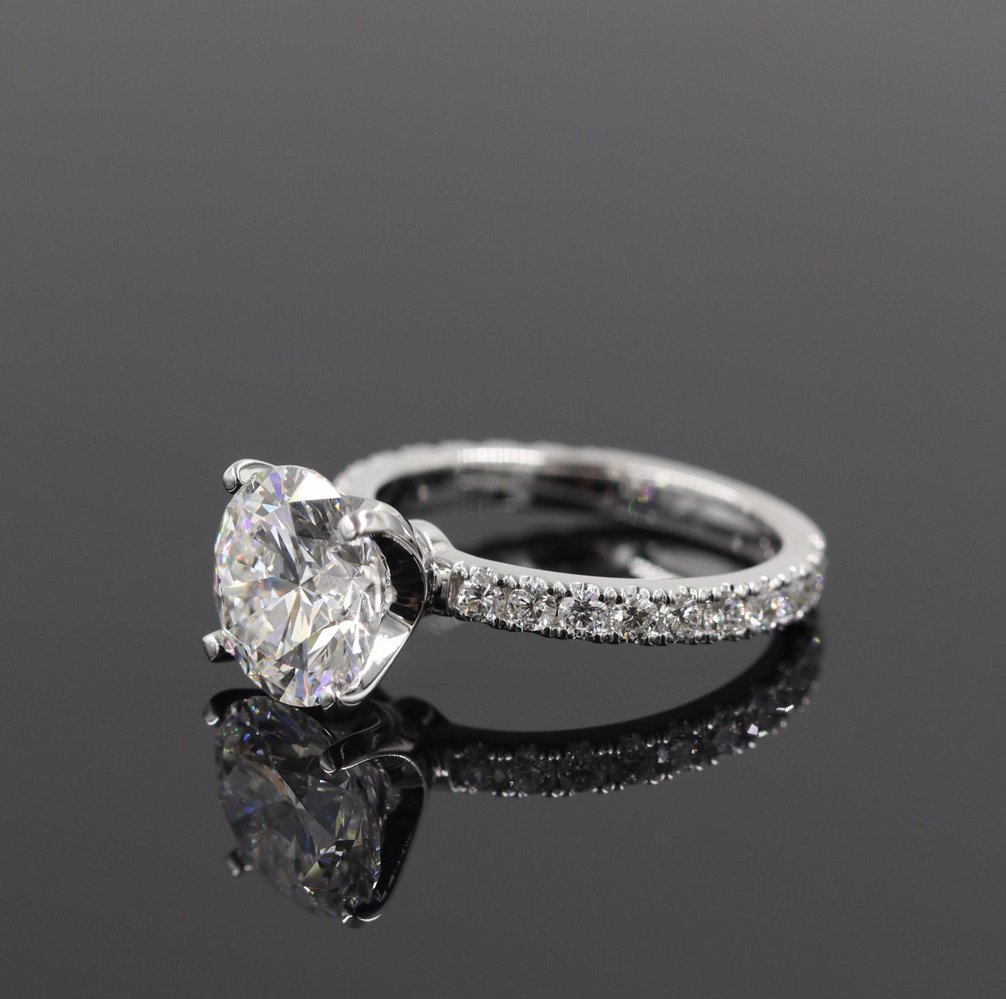 3ct Solitaire Diamond Engagement Ring: 14K Gold Pave Setting Diamond 4 Prong Ring - Anniversary gift