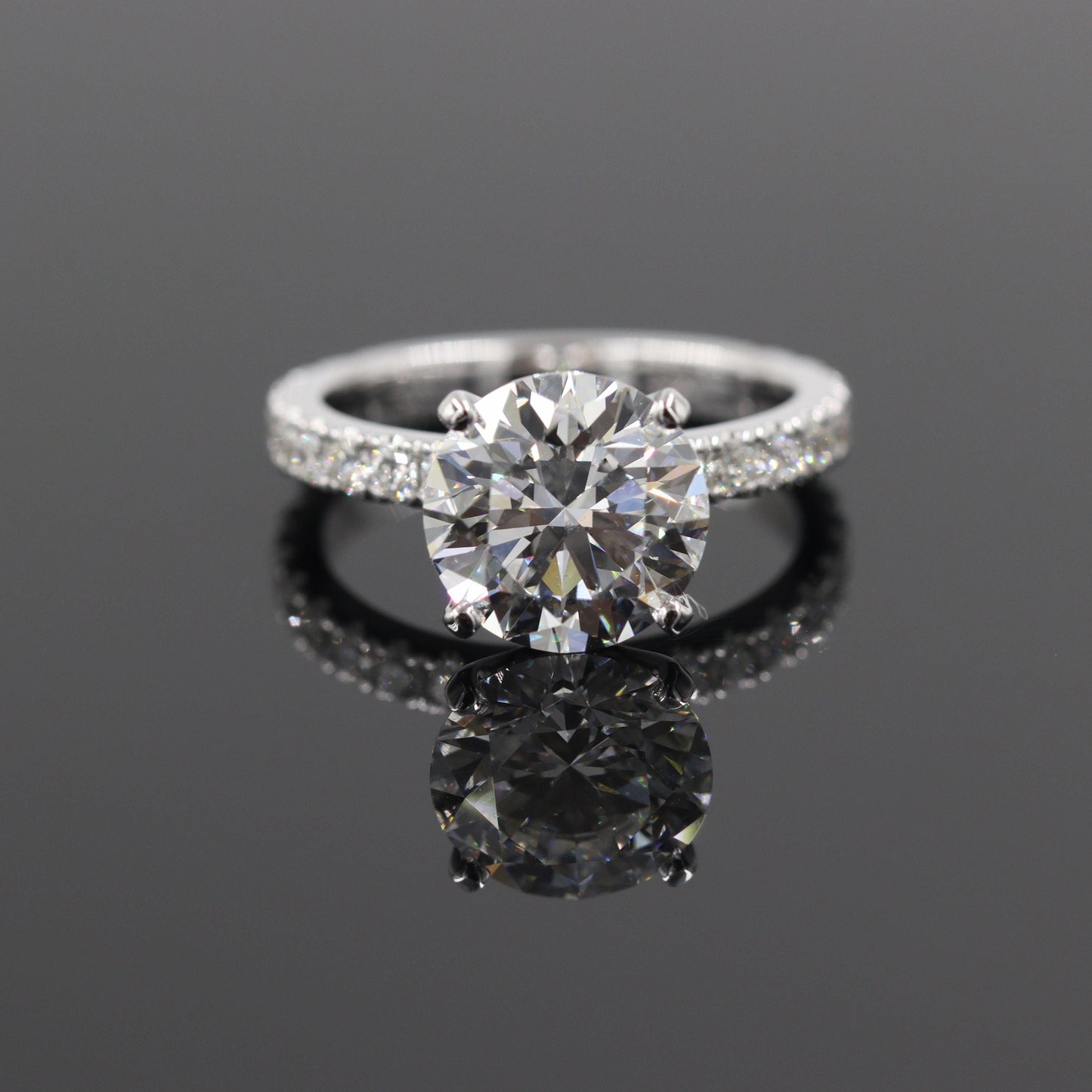 3ct Solitaire Diamond Engagement Ring: 14K Gold Pave Setting Diamond 4 Prong Ring - Anniversary gift