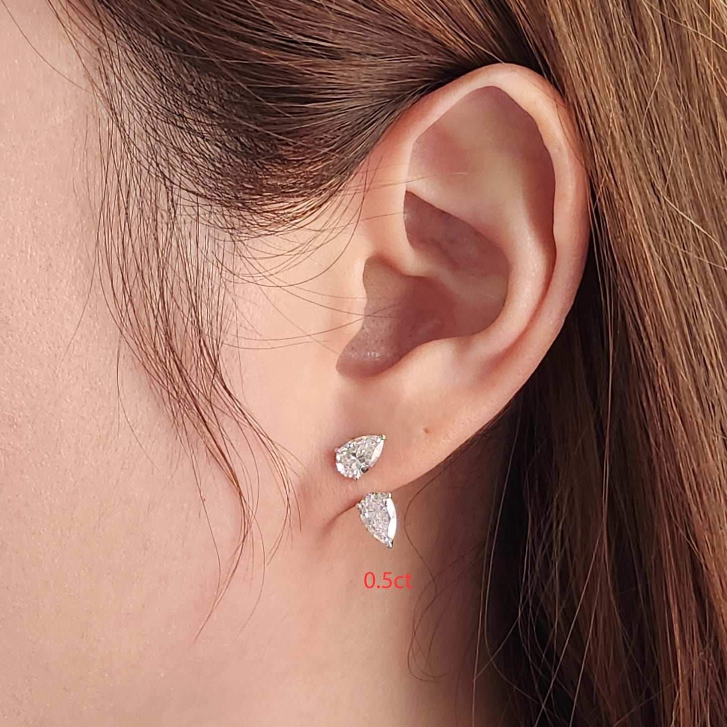 14K Gold Pear Diamond Stud Earrings: Solitaire Prong Setting Stud Earring- Anniversary gift