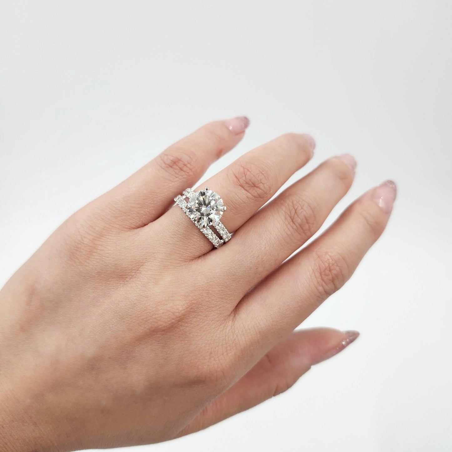 3ct Solitaire Diamond Engagement Ring: 14K Gold Pave Setting Diamond 4 Prong Ring - Anniversary gift