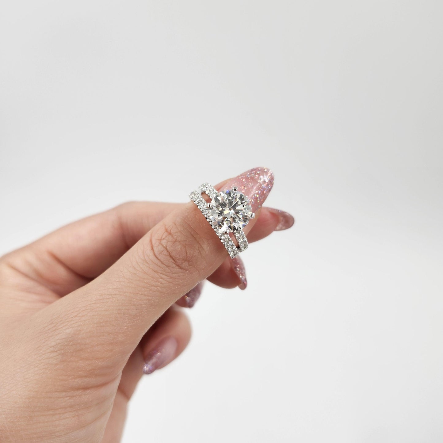3ct Solitaire Diamond Engagement Ring: 14K Gold Pave Setting Diamond 4 Prong Ring - Anniversary gift