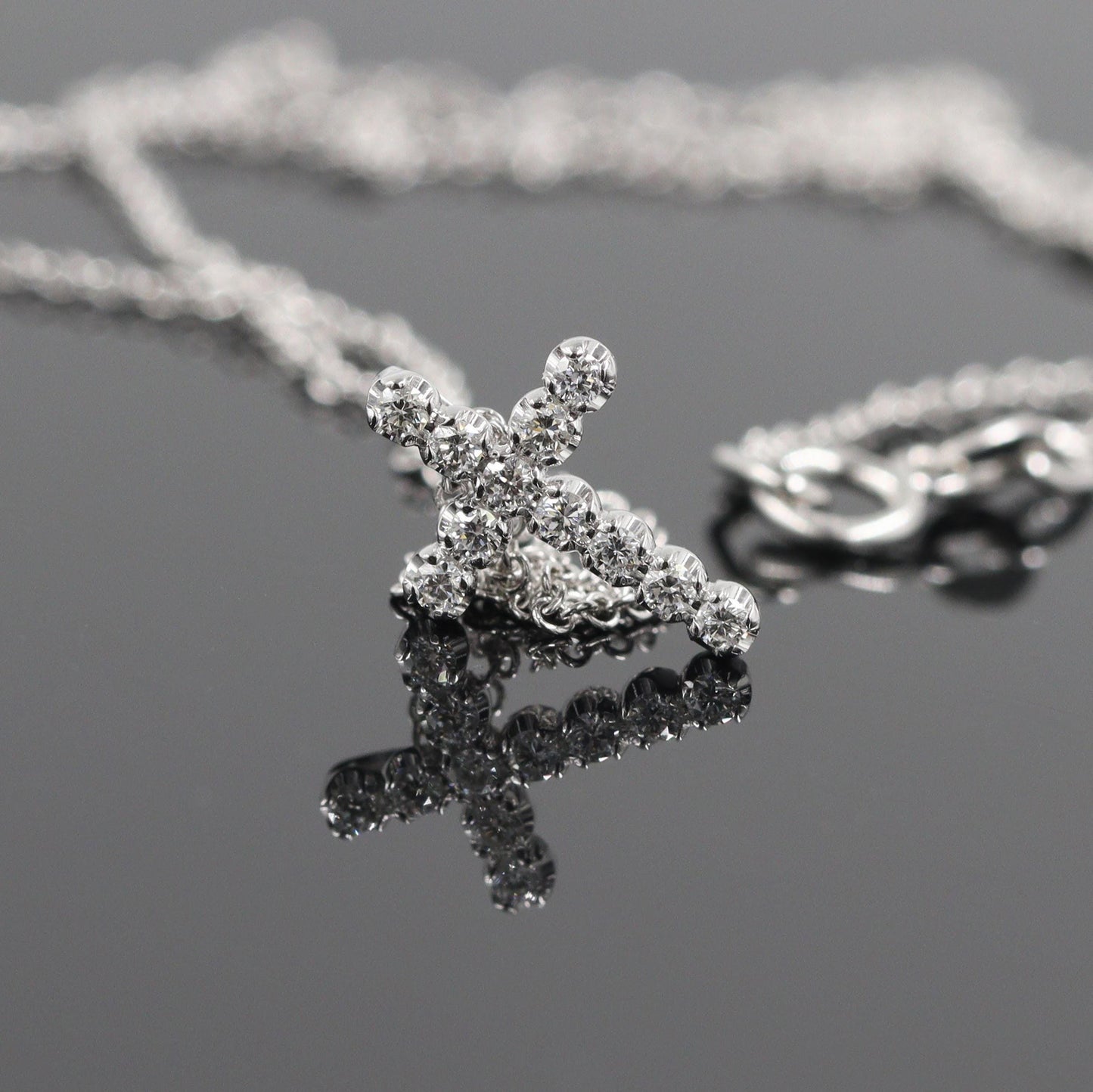 Round Natural Diamond Necklace/Dainty Simple small Cross Necklace/Adjustable Length/14K Gold 0.1ct Diamond Cross Necklace/Anniversary Gift