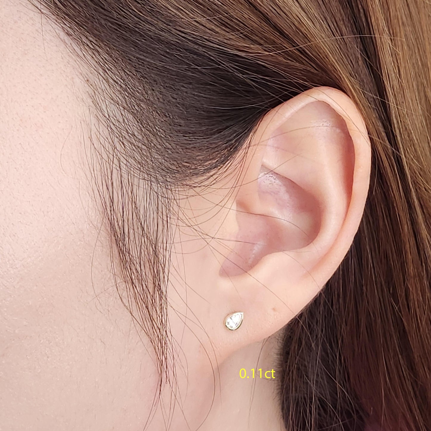 14K Yellow Gold Pear Natural  Diamond Stud Earring: Solitaire Piercing /Pear Stud Earrings Flat Backing - Anniversary Gift